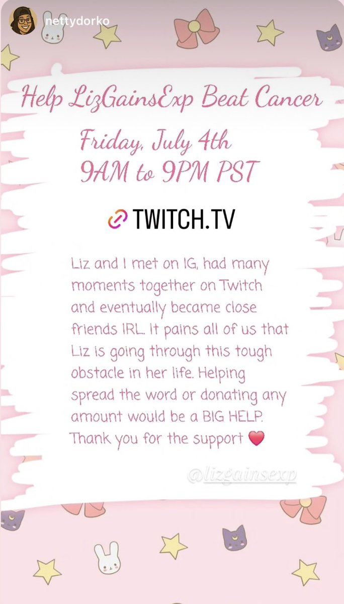 lizgainsexp's tweet photo. I also want to share that two of my beautiful amazing friends are hosting 12hr streams to help gather donations for my cancer fund 🥺💗

If you’d like to drop by, here’s the links: Collette: https://t.co/5QU68AgsVf
Netty @nettydorko : https://t.co/0DnmGnPNNJ https://t.co/lJCEEZFglz