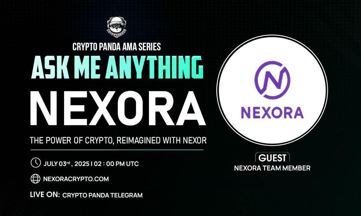 NexoraCoin26112's tweet image. ⏰ Only 12 Hours Left!
The Nexora x @CryptoPanda_gl AMA goes live soon 🎙

🗓 July 3rd
🕑 2:00 PM UTC / 10:00 AM NY Time
📍 Join us live: t.me/cryptopandaglo…
nexoracrypto.com
Big updates, surprises, and community energy — don’t miss it! 🚀
#NexoraCoin26112 #CryptoPanda
