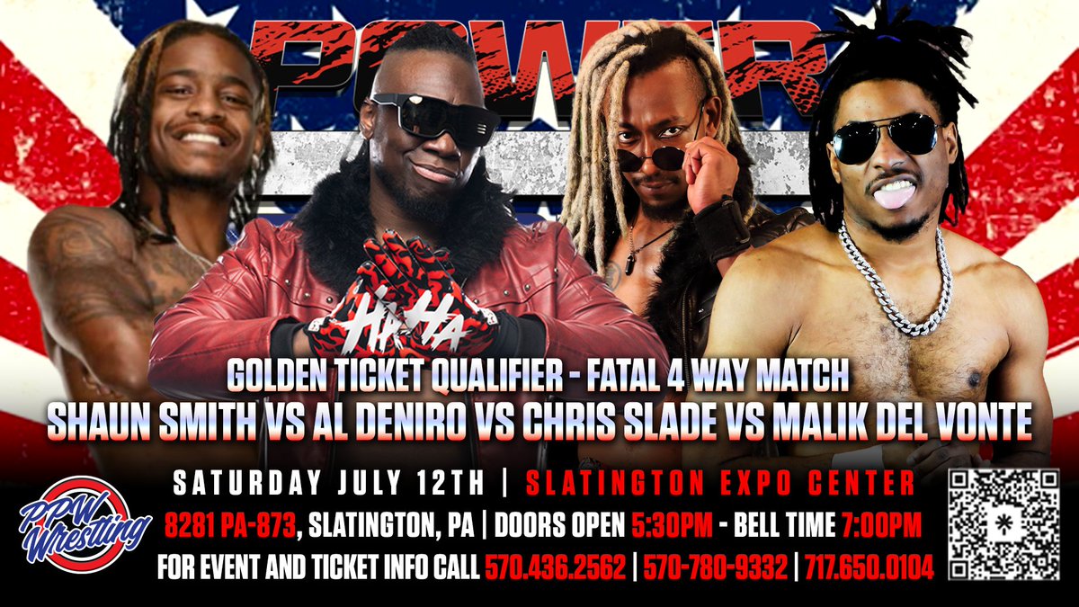Golden Ticket season is upon us! 

Our first qualifier is a star-studded, show stealing showdown featuring 2 Smooth Shaun Smith, Al Deniro, Malik del Vonté &amp; The Picture Perfect Assassin himself, Chris Slade!

🎟️: ppwwrestling.com/shop
🎨: <a href="/bm2kx/">Lor Diaz</a>