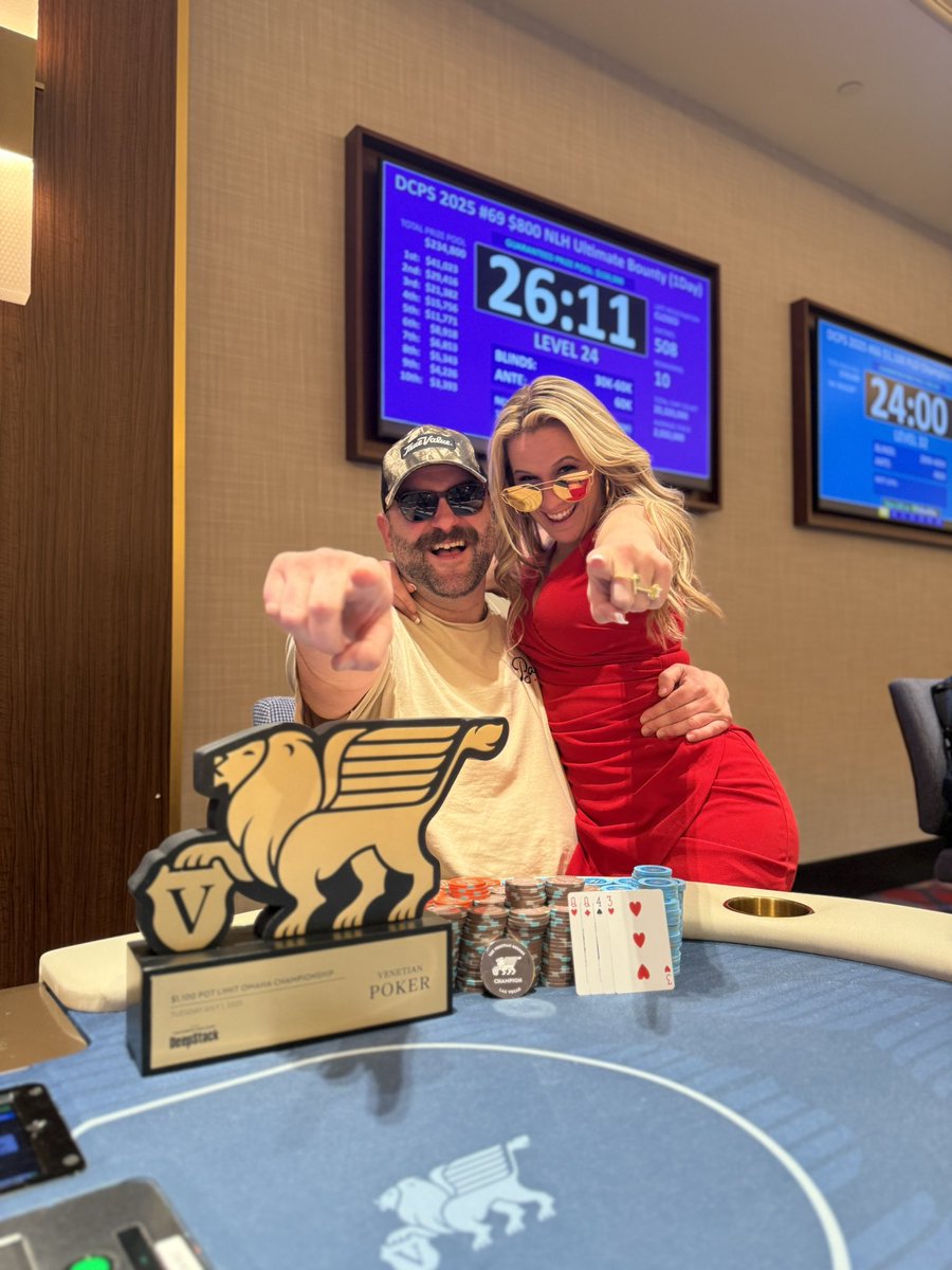 Jim_Cavanaugh22's tweet photo. My ROI in live $1k PLO events during the WSOP the last two summers is pretty good. My ROI in fiancées is even better. All the boys at Venetian yday got to see how good I run in both! @AreOhSeeKayy https://t.co/yBFw4FzrTH