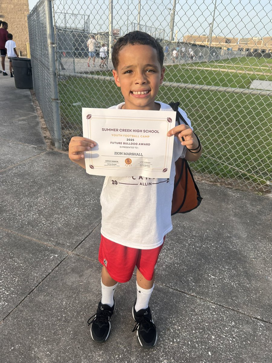 Kiara Marshall (@coachmarshall25) on Twitter photo Zion had a great time at <a href="/SC_BulldogFB/">Summer Creek Football</a> camp! Thank you all the coaches that made his experience top tier. #futureDawg! Zion had a great time at <a href="/SC_BulldogFB/">Summer Creek Football</a> camp! Thank you all the coaches that made his experience top tier. #futureDawg!