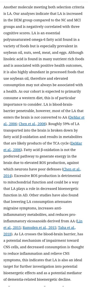 Oof. It hadn't occurred to me that the brain allowing in PUFA for DHA and ARA also means it can allow in linoleic acid. 

From the first paper in quote, that LA ends up mostly β-oxidized—not great in the brain!