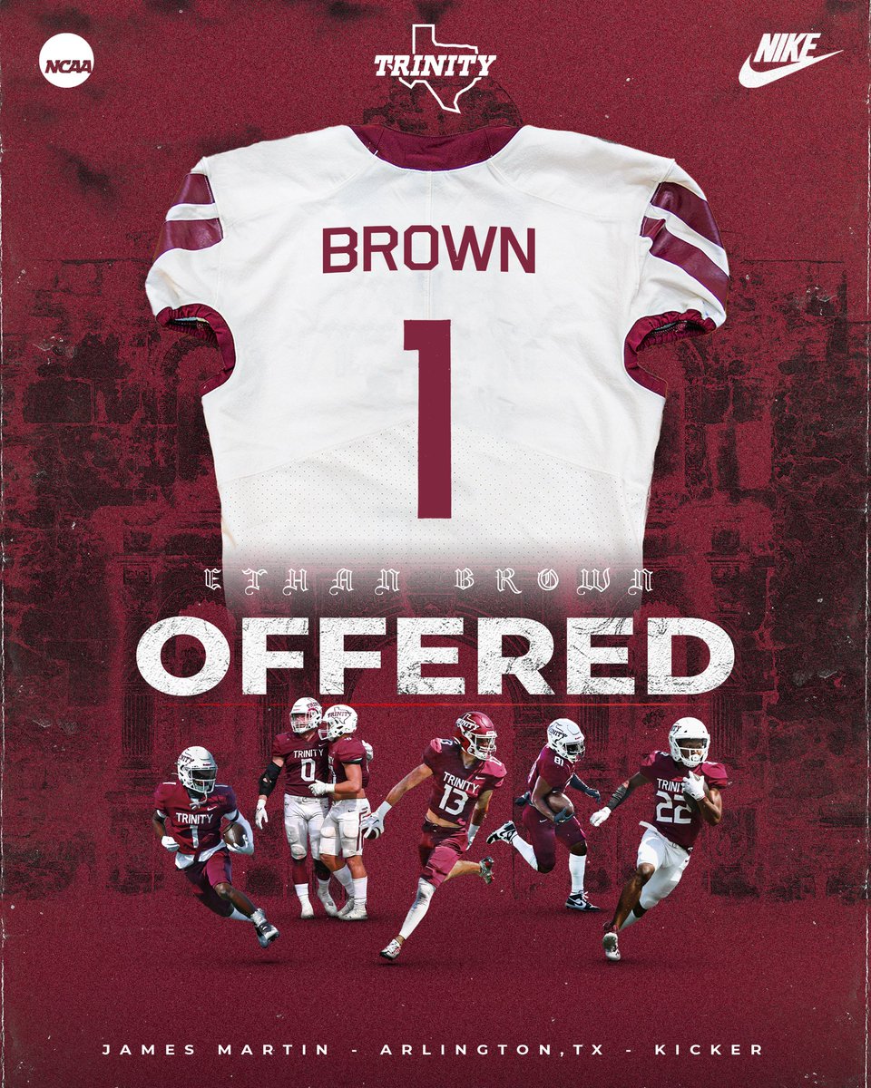 Ethan Brown (@ethanbrown_2607) on Twitter photo After an excellent conversation with <a href="/JerhemeUrban83/">Jerheme Urban</a> I am grateful to announce my offer from Trinity University. #AGTG <a href="/CoachPeschka/">Ryan Peschka</a> <a href="/CoachPride14/">Reid Pride</a> <a href="/OberkromKicking/">Jaden Oberkrom</a> After an excellent conversation with <a href="/JerhemeUrban83/">Jerheme Urban</a> I am grateful to announce my offer from Trinity University. #AGTG <a href="/CoachPeschka/">Ryan Peschka</a> <a href="/CoachPride14/">Reid Pride</a> <a href="/OberkromKicking/">Jaden Oberkrom</a>