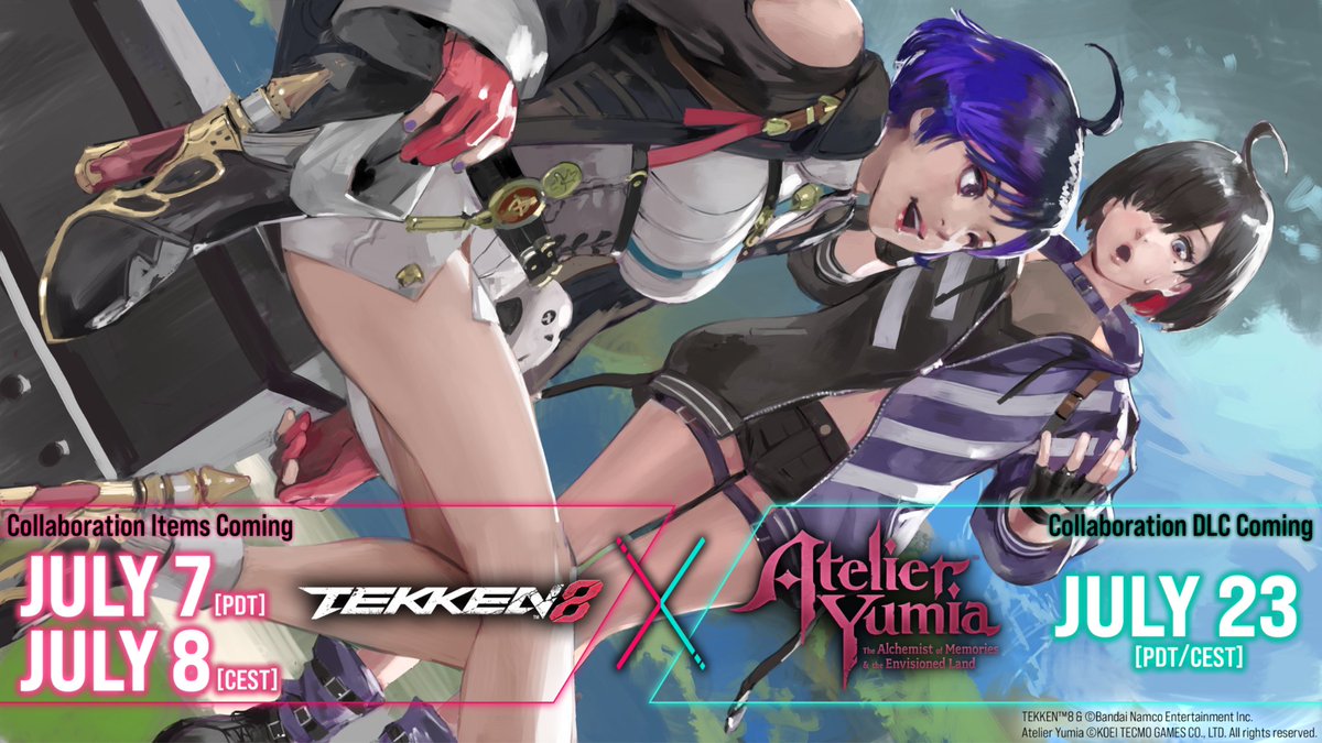 🌟#AtelierYumia × #TEKKEN8 Collaboration 🌟

This special collab will start on July 8 in TEKKEN 8, and on July 23 in Atelier Yumia!

To commemorate this release, here is a special illustration drawn by JUNNY 🎨✨
