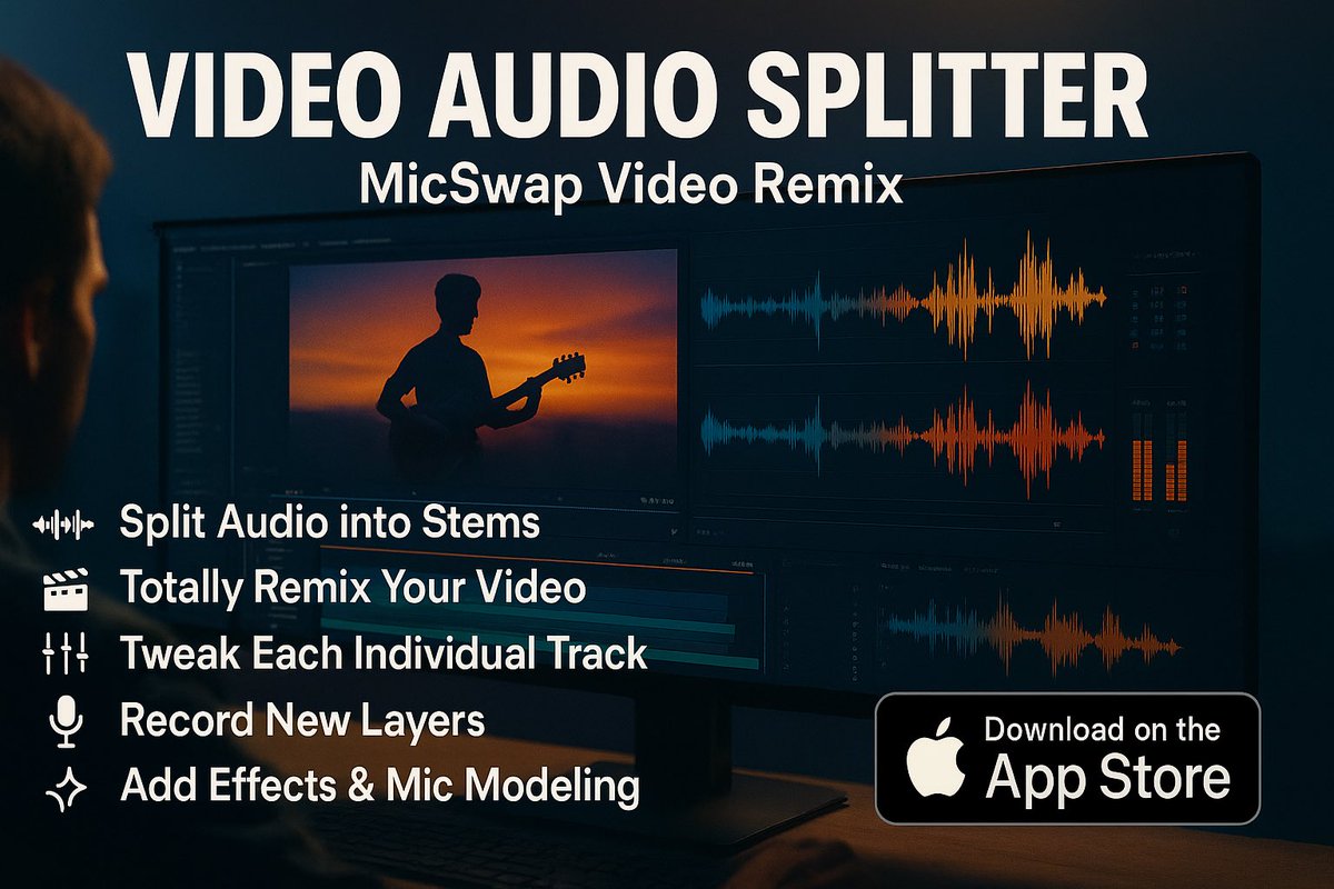 NEW APP ALERT!
🎬🎙️ MicSwap Video Remix is a new app that lets you control and improve the sound of any video. It uses AI to split your video’s audio into separate tracks — voice, music, background noise, &amp; more so you can adjust each sound. 🔥

apps.apple.com/us/app/video-a…