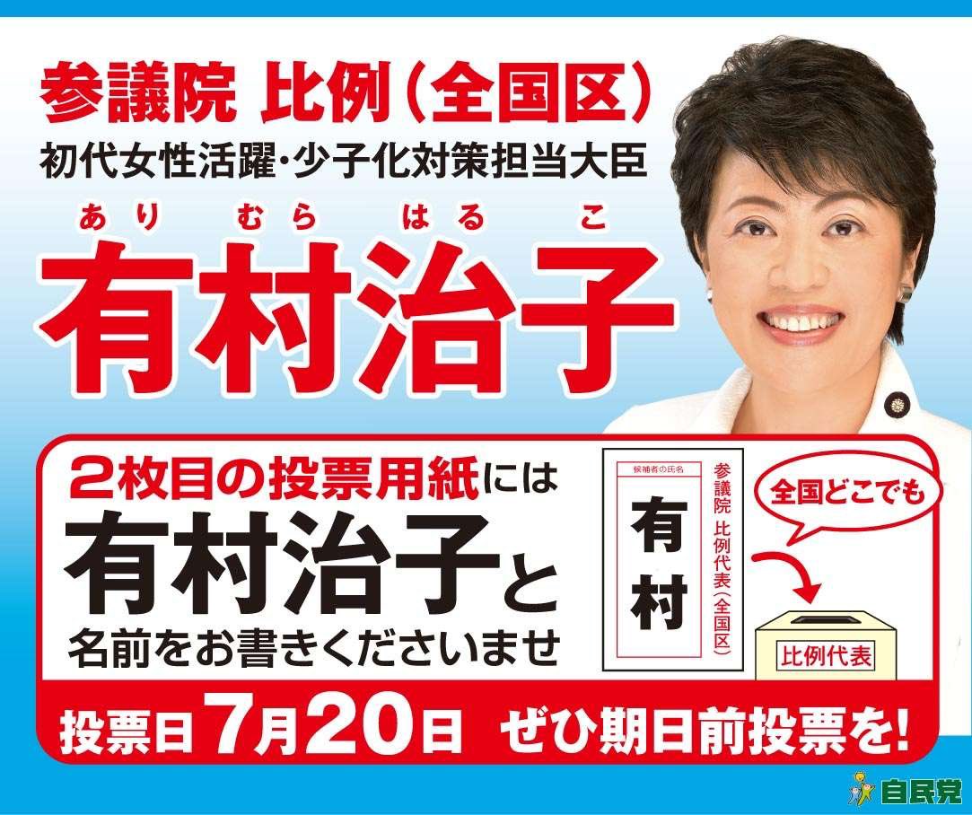 ／
参議院選挙 いざ出陣📣
＼
皆さまの温かいお励ましを頂き、私・有村治子は、【参議院 比例代表（全国区）】に、立候補致しました

比例区（全国区）＝2枚目の投票用紙に、【有村治子】と個人名を書いて頂けるよう、志を持って歩を進めます

どうかお力をお貸しくださいませ

#比例は有村 #参院選