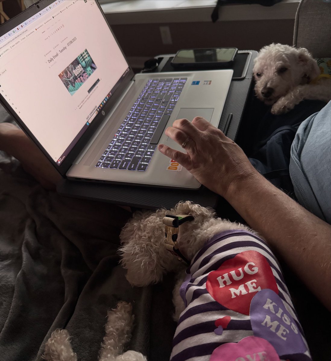 Mel (@onairmel) on Twitter photo .<a href="/ronandmel/">Ron Fisher</a>’s nightly work situation. Sure, he can barely move his arms to type, but he refuses to move these clearly vital employees. .<a href="/ronandmel/">Ron Fisher</a>’s nightly work situation. Sure, he can barely move his arms to type, but he refuses to move these clearly vital employees.