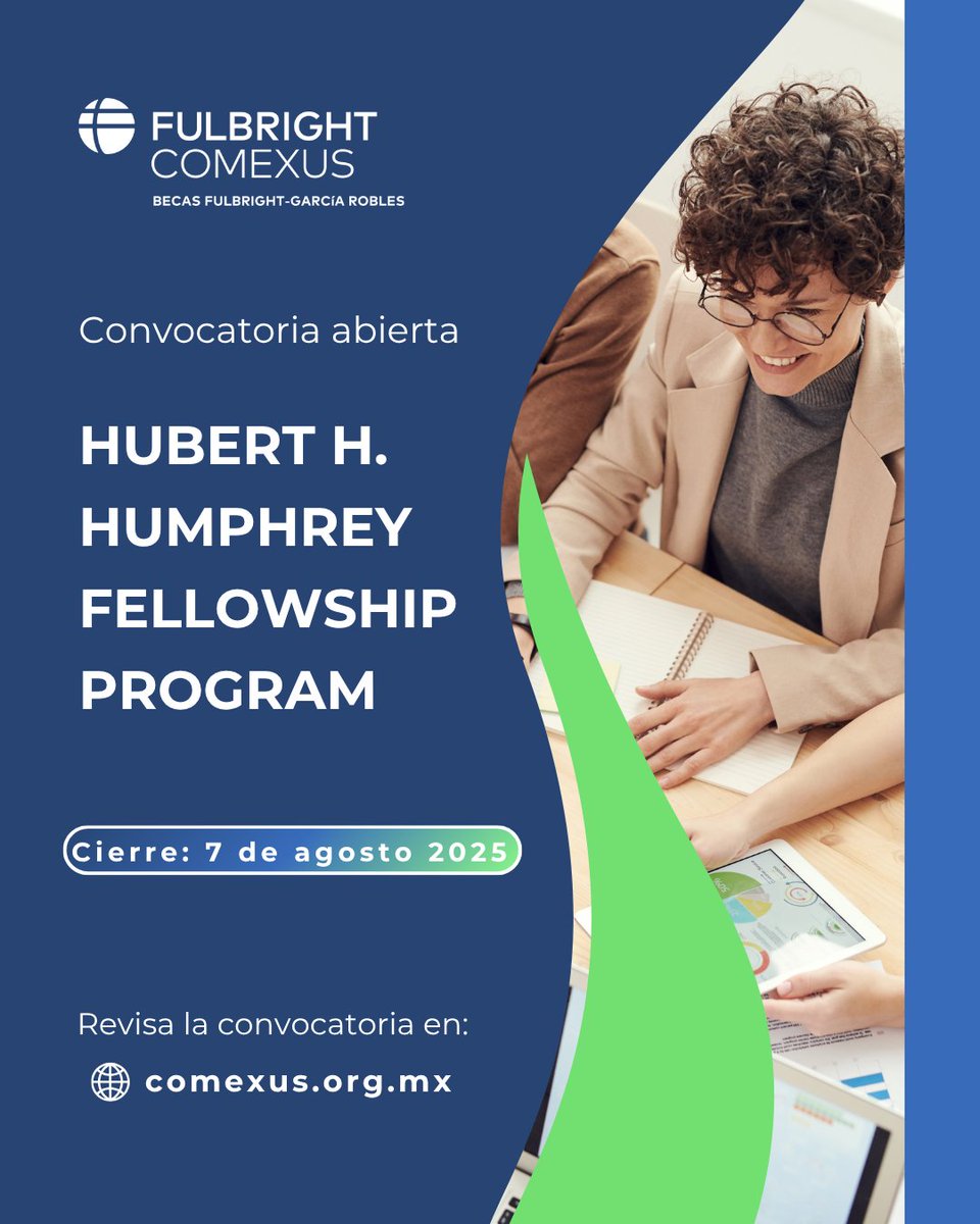 Comexus's tweet image. 🚨 ¡Convocatoria abierta!
La beca #HubertHHumphrey te lleva 10 meses a EE.UU. para fortalecer tu liderazgo con formación profesional y académica.

🗓️ Cierra 7 de agosto
👉ow.ly/b3C950Wk4LR

#BecasFulbright #COMEXUS