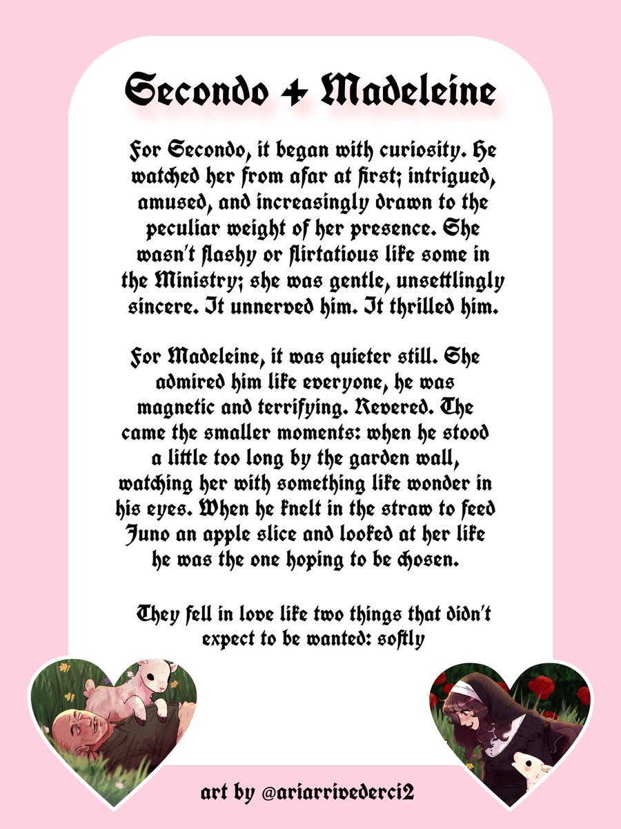 secondosfemme's tweet image. 🐑 sister madeleine 🐑
behold!!! a newly updated character sheet on my oc :3 i've changed a few things about her, added her backstory and some insight on her relationship with secondo