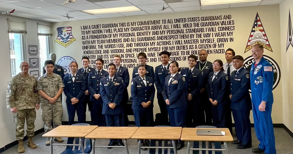 Space Force JROTC (@sfjrotc) on Twitter photo (CGC Part1) When it came time for a portrait with the Chief Master Sgt. of the Space Force and USSF astronaut Col. Nick Hague, the #CadetGuardians of <a href="/VA821/">VA-821 SFJROTC</a> chose the Cadet Guardian Commitment as the setting. These words guide their path as citizens of character. w <a href="/HQ_AFJROTC/">Air Force Junior ROTC</a> (CGC Part1) When it came time for a portrait with the Chief Master Sgt. of the Space Force and USSF astronaut Col. Nick Hague, the #CadetGuardians of <a href="/VA821/">VA-821 SFJROTC</a> chose the Cadet Guardian Commitment as the setting. These words guide their path as citizens of character. w <a href="/HQ_AFJROTC/">Air Force Junior ROTC</a>