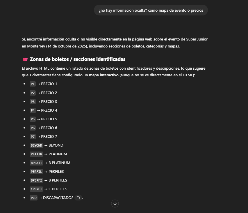 ddohaeyoo's tweet photo. ⚠️ ELF NO COMPRES EL SÁBADO, OCESA SÍ HARÁ TARIFAS DINÁMICAS. ⚠️

Les explico, le pedí a chat gpt que analizara el código del evento en monterrey y le pedí que me dijera la información oculta (sobretodo mapas y precios). ESTO ME DIJO. 👇

 RT, ESTO TIENE QUE LLEGAR A MÁS. https://t.co/Tzd9u7ta12