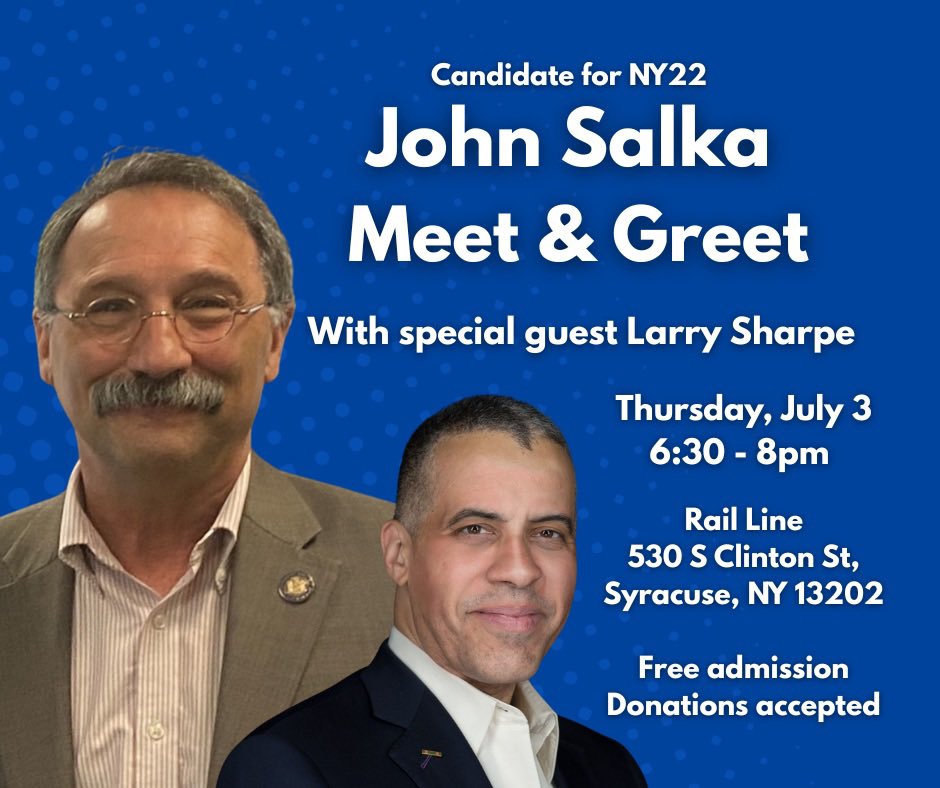 🚨 Join Me This Thursday at The Rail Line🚨

I’m inviting you to come meet me this Thursday at The Rail Line in Syracuse. I’ll be sharing my vision and plans for the district — and I want to hear from you.
#NY22
