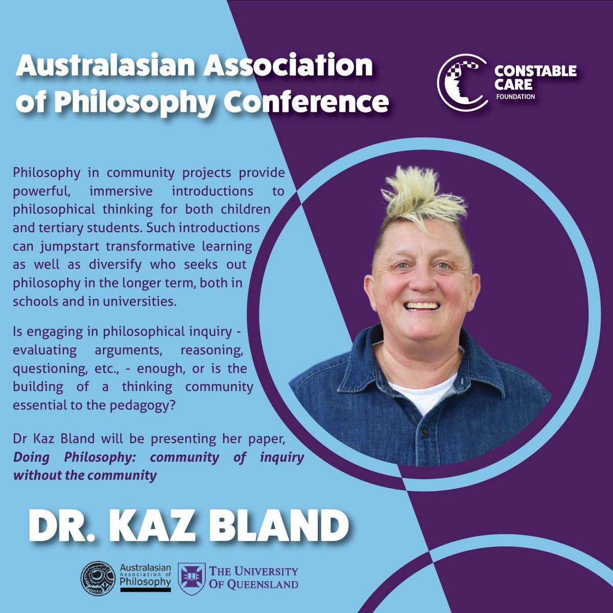Constable Care Foundation (@constablecare) on Twitter photo Our talented Ethics Program Coordinator, Dr Kaz Bland, will be sharing her expertise at the <a href="/AAPhilosophy/">Minerva</a> Conference! Kaz will be presenting her paper, Doing Philosophy: community of enquiry without the community, as well as speaking on the Philosophy in the Diaspora panel. Our talented Ethics Program Coordinator, Dr Kaz Bland, will be sharing her expertise at the <a href="/AAPhilosophy/">Minerva</a> Conference! Kaz will be presenting her paper, Doing Philosophy: community of enquiry without the community, as well as speaking on the Philosophy in the Diaspora panel.