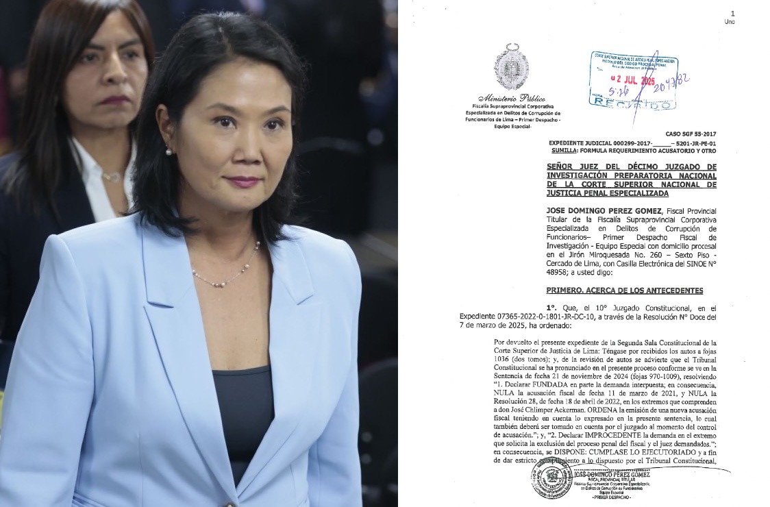 LO ÚLTIMO | Fiscal José Domingo Pérez presenta nueva acusación penal contra Keiko Fujimori por el caso Coctéles. Solicita 35 años de prisión para Fujimori por los delitos de lavado de activos en organización criminal y falsedad genérica.