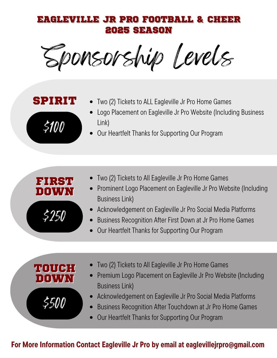EaglevilleJr's tweet image. : As always, we are still looking for sponsors to sponsor our program. Please reach out with any questions!
