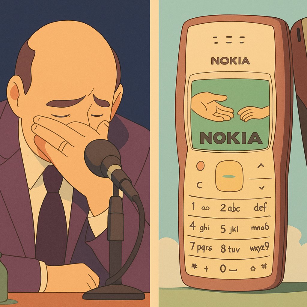 iamspritz's tweet photo. O que quebrou a Nokia?

Em 2000, a Nokia vendia 7 celulares por segundo e dominava 70% do mercado.

Pouca gente conhece a história por trás do famoso “tijolão”.

A verdade é que a marca era maior que a Apple, mais descolada que a Samsung...

Mas aí...apostou contra o futuro... https://t.co/RlWinOppCM
