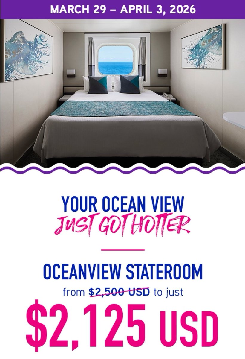 Ocean view state room now $2125 USD. Offer ends: 15Aug,2025. {temptationcruises.com/promotions/oce…}

#miami #costamaya #greatstirrupcay #oceanview #cruise #travel #couplesonly #USA #Resort #Mexico #LoveIsland #LoveIslandUSA #GalaxyUnpacked #INDvsENG #PandillaGate #DiddyTrial #Diddy