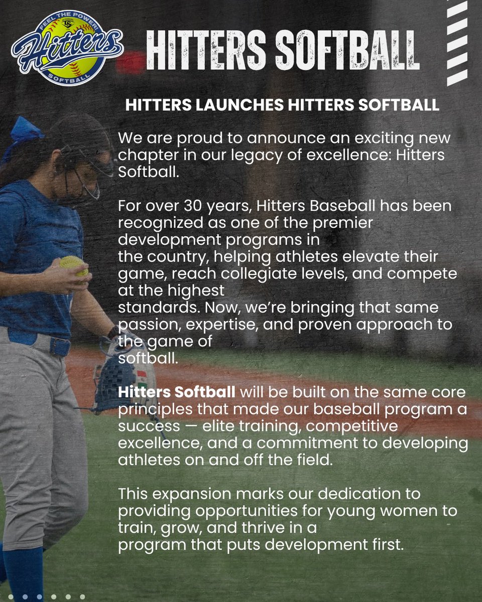 hittersbaseba11's tweet photo. The power of Hitters is now on the diamond for softball.🥎Introducing Hitters Softball.

Tryouts are July 17 at 5 PM at the Hitters Academy in Caledonia.

Email Andy Maki at andy@hittersbaseball.com with questions or visit https://t.co/dGwQY1xf48 for more info. https://t.co/n4pgZyNeNv