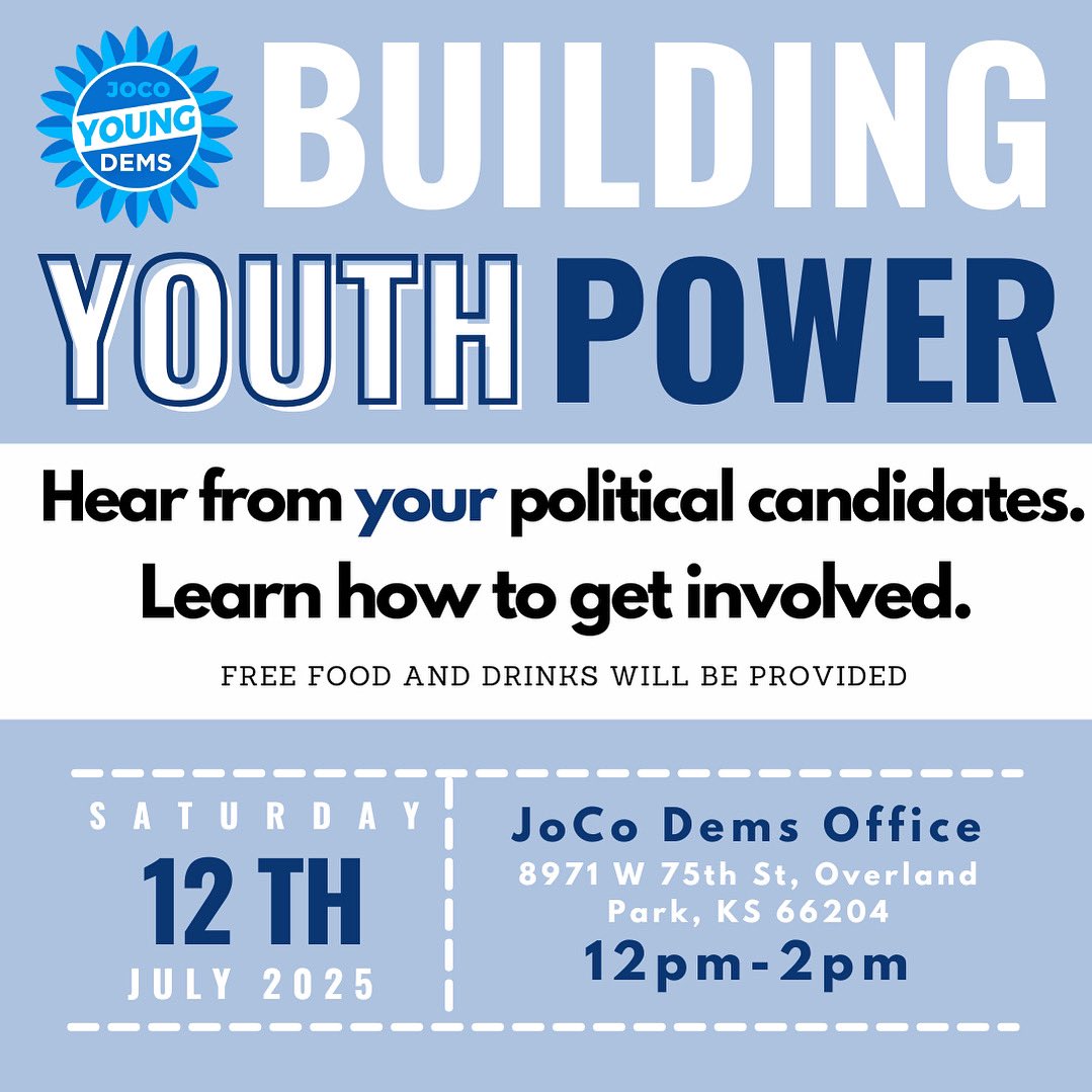 🗣️ CALLING ALL YOUNG DEMS 🗣️

RSVP here to join JCYD’s Building Youth Power: bit.ly/BYP25

This is your chance to meet local candidates running this November — and more importantly, for them to hear from YOU. 

#YouthPower #LocalElectionsMatter #KansasDemocrats