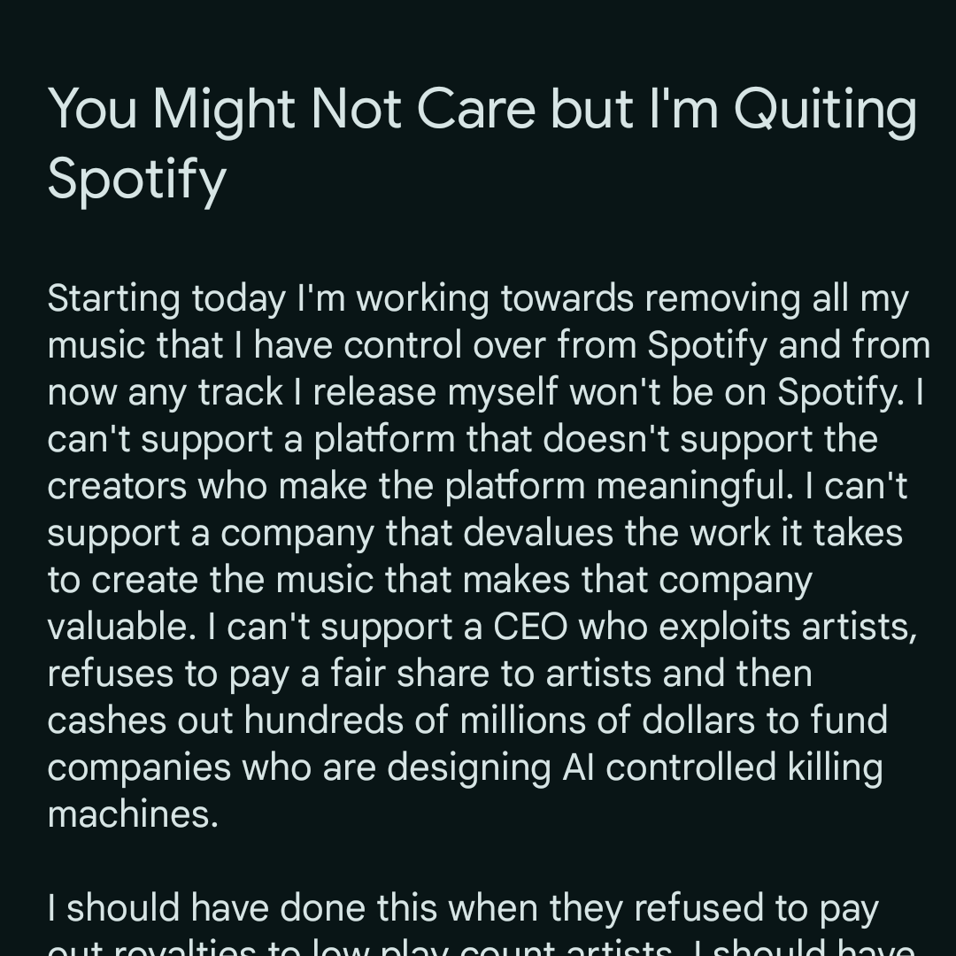 flexrock's tweet photo. I'm done with Spotify. I encourage everyone to quit and pull their music from there platform as well. #Spotify #BoycottSpotify #newmusic #danielek https://t.co/LEe3IMlwwe