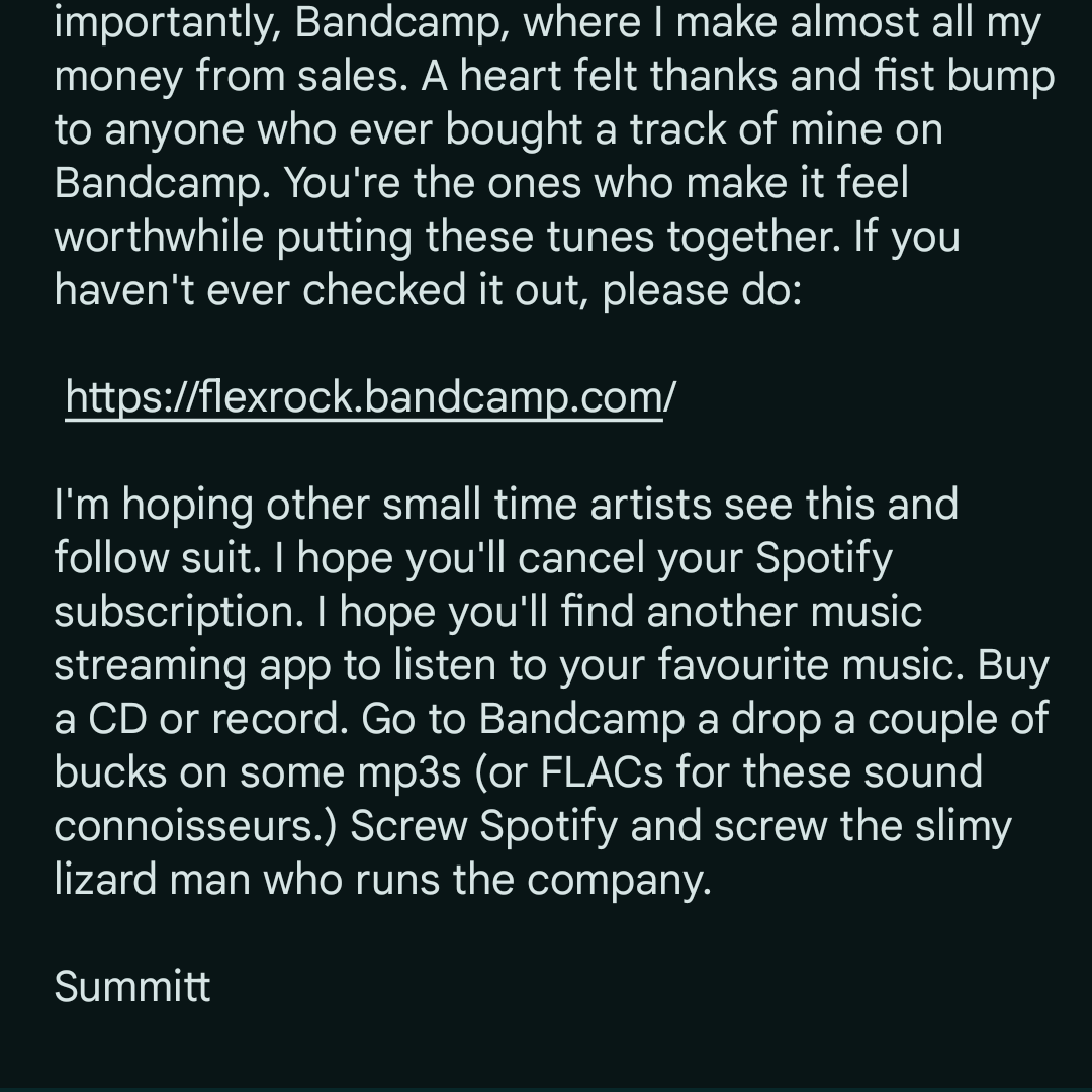 flexrock's tweet photo. I'm done with Spotify. I encourage everyone to quit and pull their music from there platform as well. #Spotify #BoycottSpotify #newmusic #danielek https://t.co/LEe3IMlwwe