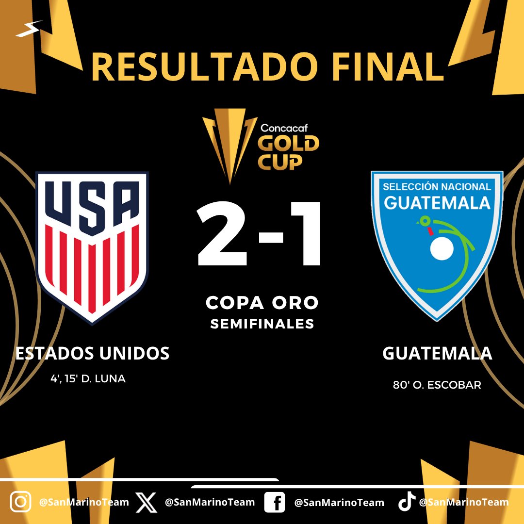 SanMarinoTeam's tweet photo. Guatemala perdió ante Estados Unidos y quedó eliminado de la Copa Oro. 🏆

Gran participación de los chapines. 🔝

¿Qué opinan? 🇺🇸🇬🇹 https://t.co/mZzQK6BrtE