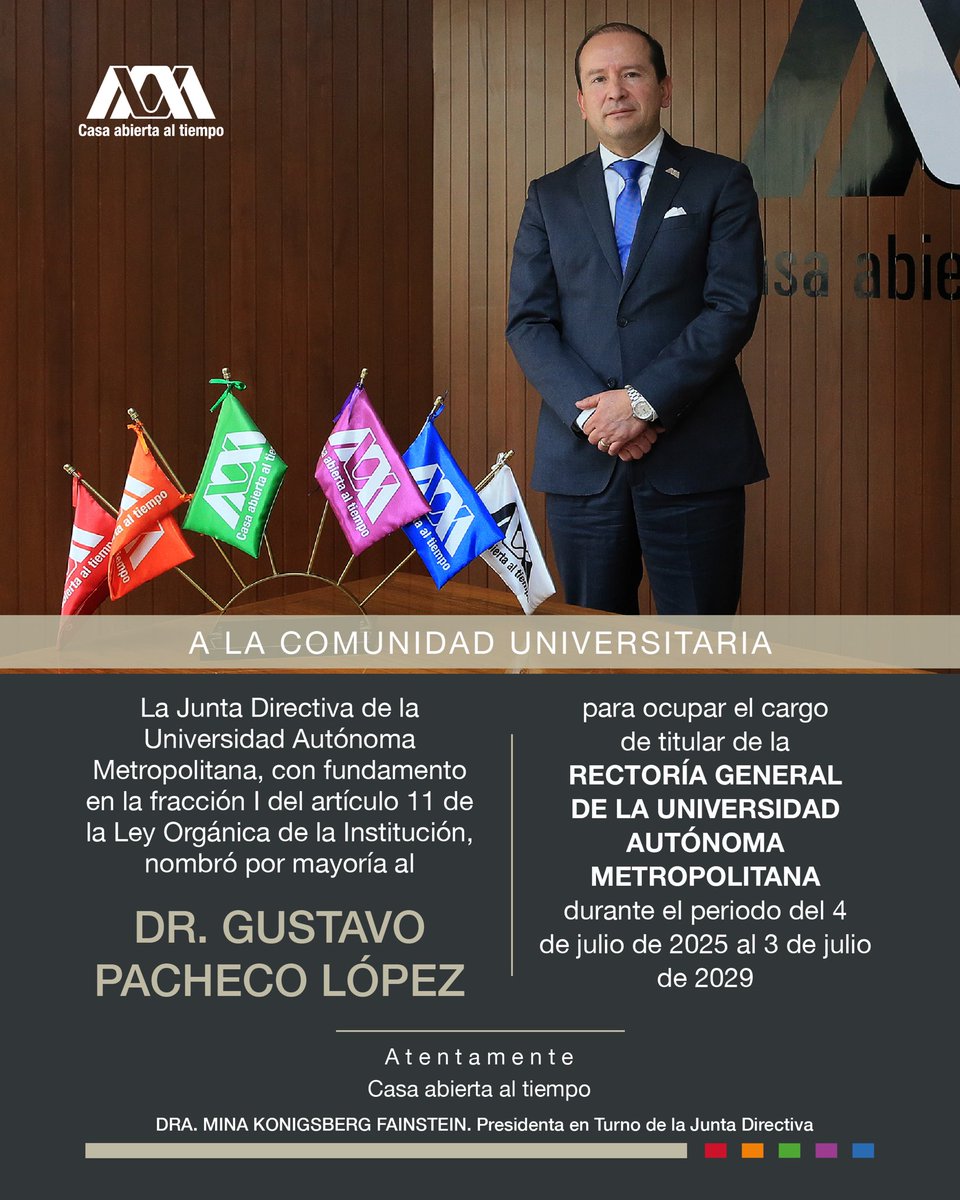 👏 ¡Felicidades al doctor Gustavo Pacheco López, nuevo RECTOR GENERAL de la Casa abierta al tiempo!

#SoyUAM #CasaAbiertaAlTiempo