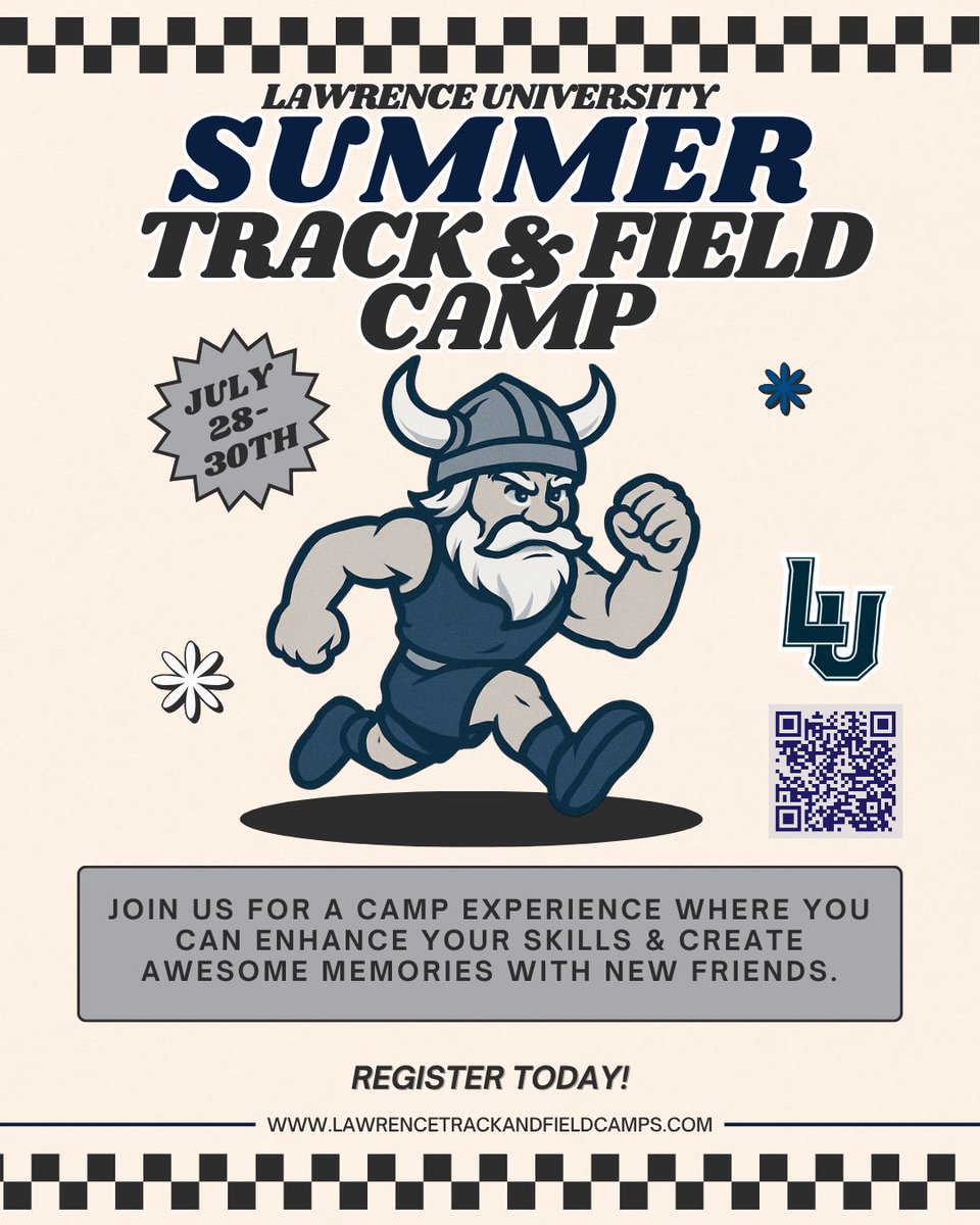DON’T wait!! Spots are OPEN for Lawrence University Novice &amp; Skilled Vikings Track &amp; Field Summer Camps 2025!!! 

Sign up ✍🏼TODAY and get ready for the action in Appleton, WI!

Click the link in our bio for pricing and to register 📩

#LUXCTFVikings | #SummerTrackCamp