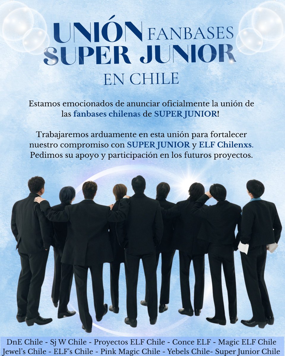 Habemus unión de fanbases 
<a href="/proyectos_elfcl/">Proyectos ELF Chile</a> <a href="/SJFanbaseChile/">Super Junior Chile</a>  <a href="/Yebels_Chile/">@Pink_Magic_Chile #</a> <a href="/Jewels_Chile/">💎 Jewels Chile</a> <a href="/magic_elfchile/">magic_elf.chile</a> <a href="/ConceElfs/">ℂ𝕠𝕟𝕔𝕖 𝔼𝕝𝕗'𝕤</a> <a href="/ELFsChile/">E.L.F. 칠레</a>