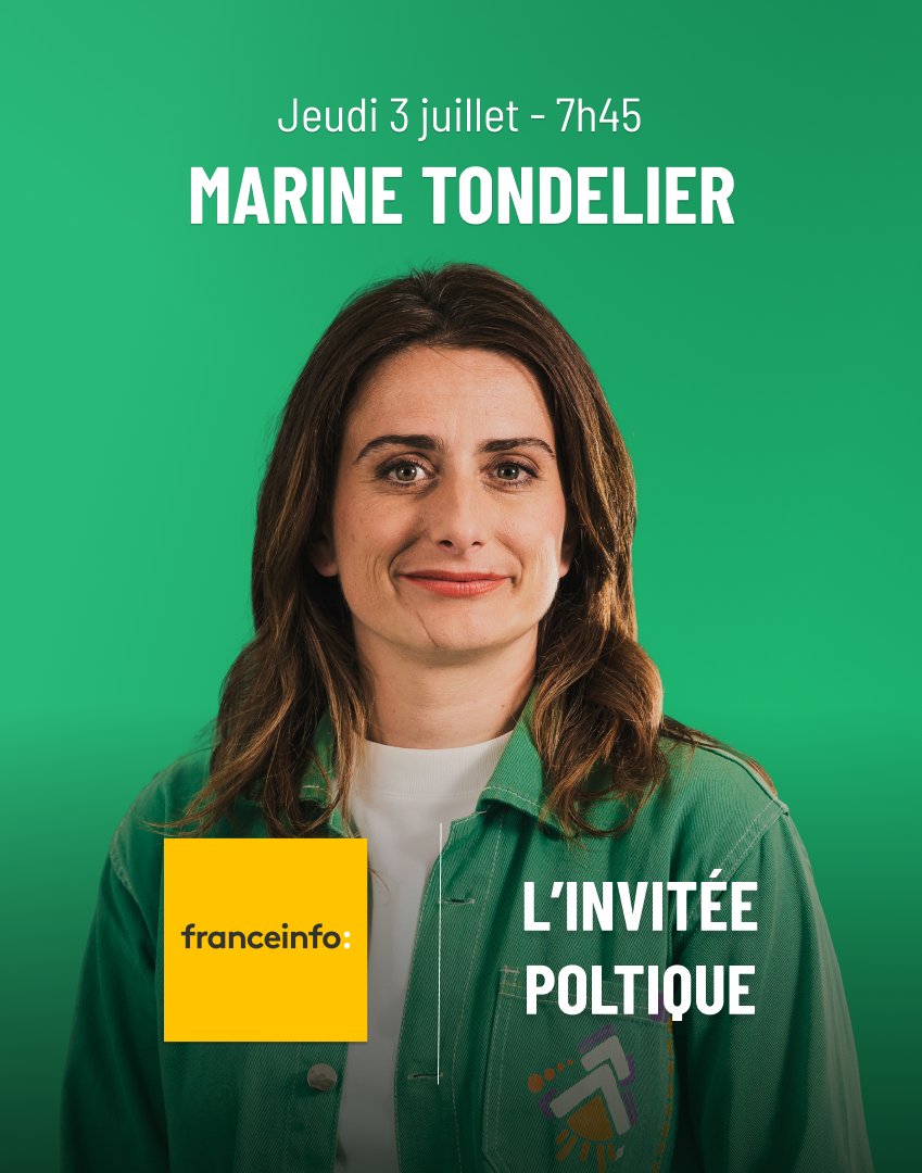 Marine Tondelier (@marinetondelier) on Twitter photo 🟢 Après la canicule et le lancement du #FrontPopulaire2027, je serai à 7h45 l'invitée politique de la matinale de <a href="/franceinfo/">franceinfo</a> (canal 16 de la TNT).
🎙️ Et je répondrai aux questions d'<a href="/ABouilhaguet/">Alix Bouilhaguet</a>. 🟢 Après la canicule et le lancement du #FrontPopulaire2027, je serai à 7h45 l'invitée politique de la matinale de <a href="/franceinfo/">franceinfo</a> (canal 16 de la TNT).
🎙️ Et je répondrai aux questions d'<a href="/ABouilhaguet/">Alix Bouilhaguet</a>.
