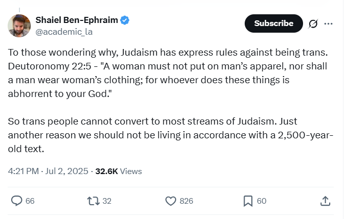 JacobALinker's tweet photo. Why is @academic_la now hating on Judaism and promoting ... *checks notes* the trans-inclusivity of Islam? https://t.co/dvvNxrattP