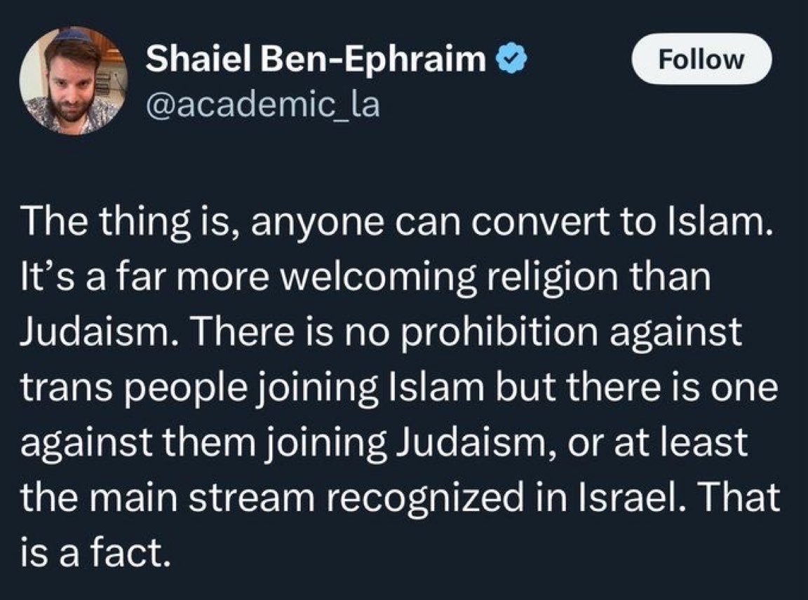 JacobALinker's tweet photo. Why is @academic_la now hating on Judaism and promoting ... *checks notes* the trans-inclusivity of Islam? https://t.co/dvvNxrattP