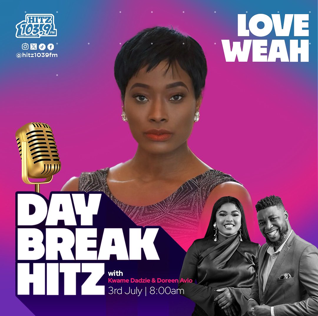 Hitz 103.9 FM (@hitz1039fm) on Twitter photo Liberian actress and producer Love Weah will be live on #DaybreakHitz with <a href="/Kwamedadziegh/">Kwame Dadzie</a> and <a href="/DoreenAvio/">Doreen Avio</a> today. Liberian actress and producer Love Weah will be live on #DaybreakHitz with <a href="/Kwamedadziegh/">Kwame Dadzie</a> and <a href="/DoreenAvio/">Doreen Avio</a> today.