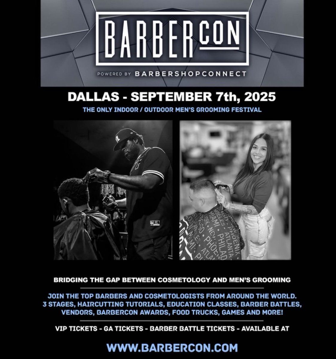BastetPromotio1's tweet photo. Barber Con (by @Barbershopconne) kicks off in Dallas on September 7th!! βοΈπ use our link to secure your passes today! π
ποΈ https://t.co/t3wYx3gswZ ποΈ
#BastetPromotions #BarberCon #BarberCon2025 #BarberConDallas #BarbershopConnect #Barber #BarberConnect #MensGrooming #MensHair https://t.co/mh3eKaaCYf