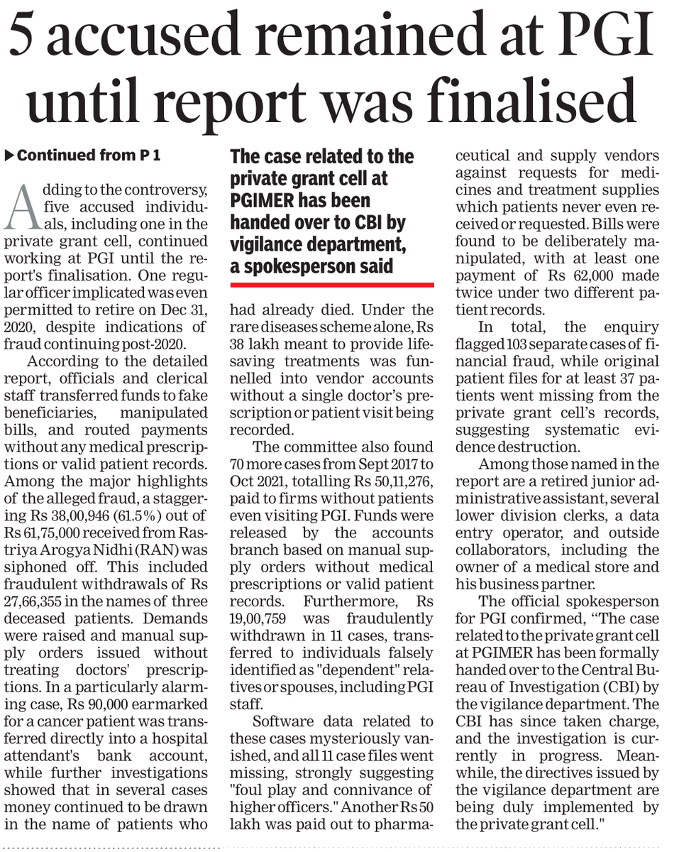 shimonakTOI's tweet image. Feeding on the dead and poor patients and still waiting for a probe to unearth the higher ups at PGI #Chandigath ! A scam going on since years , was unnoticed when many approvals are required to sanction medicines using poor free grants. This doesn't make sense unless I'm…