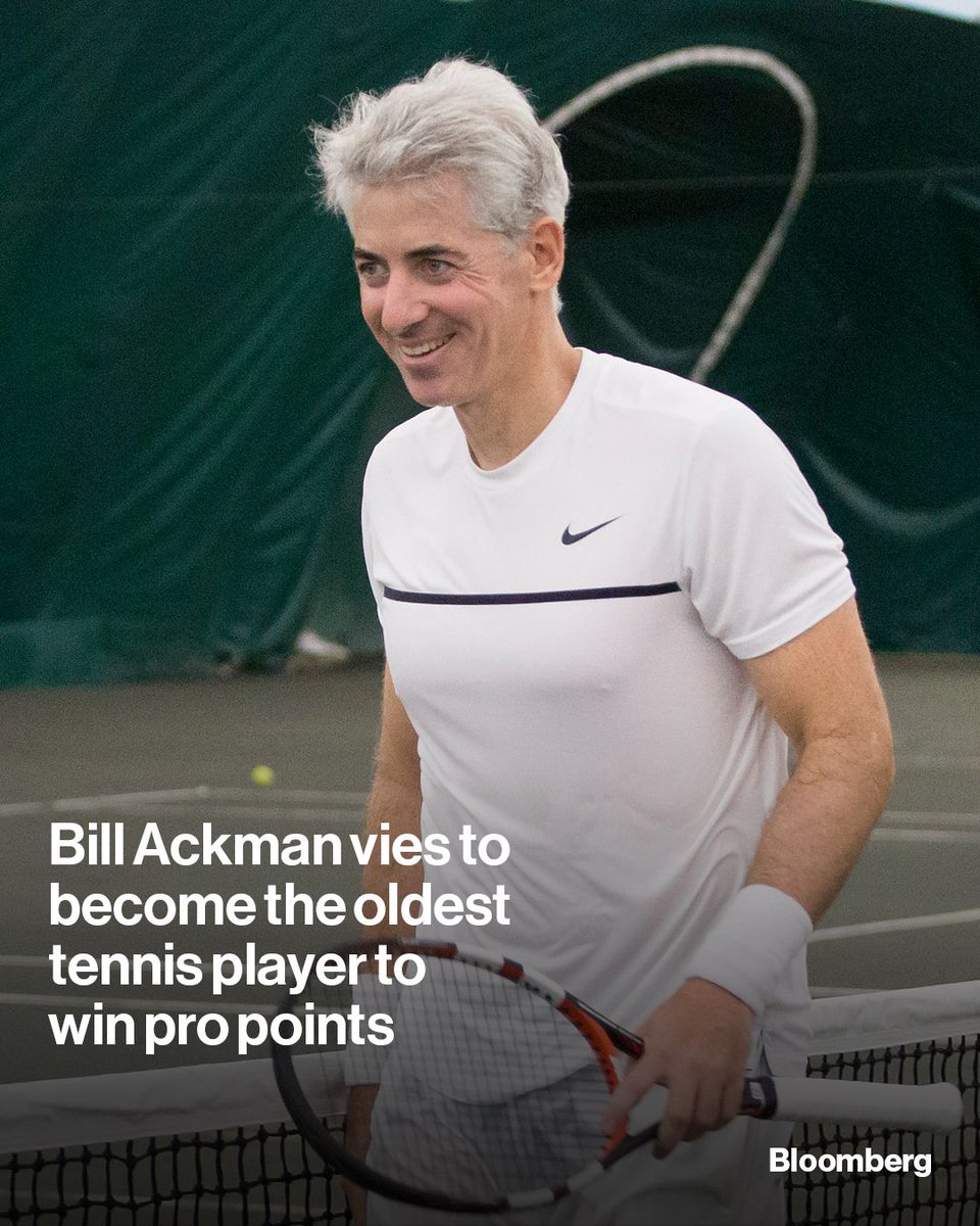 business's tweet photo. Bill Ackman is trying to make tennis history.

The 59-year-old billionaire investor said he could become the oldest player to receive official ATP ranking points with a win at the Hall of Fame Open next week in Newport, Rhode Island. https://t.co/W5wmmXfRq4

📷: Michael Nagle/Bloomberg