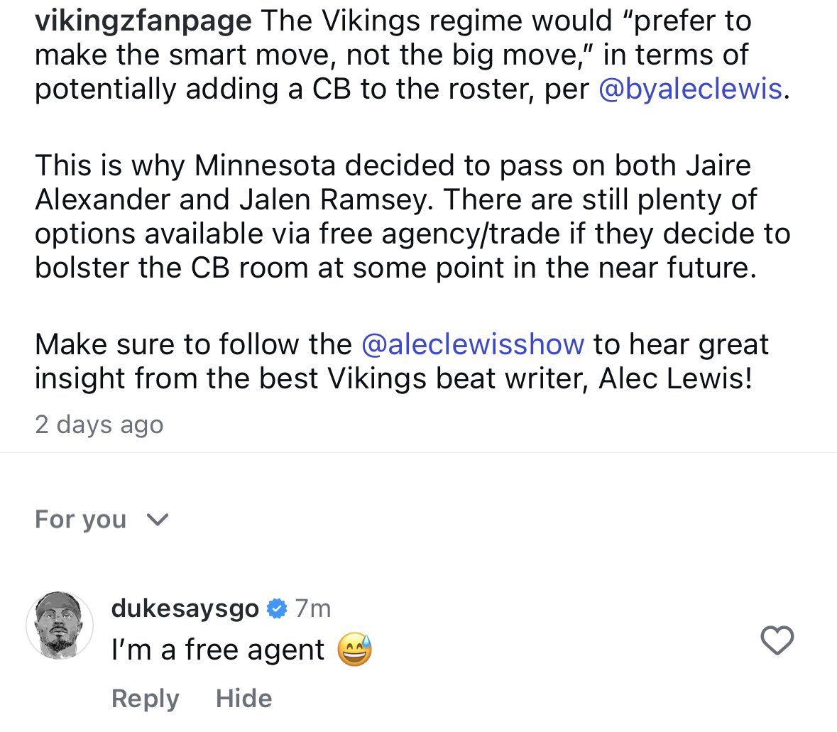 Duke Shelley shooting his shot with the #Vikings: