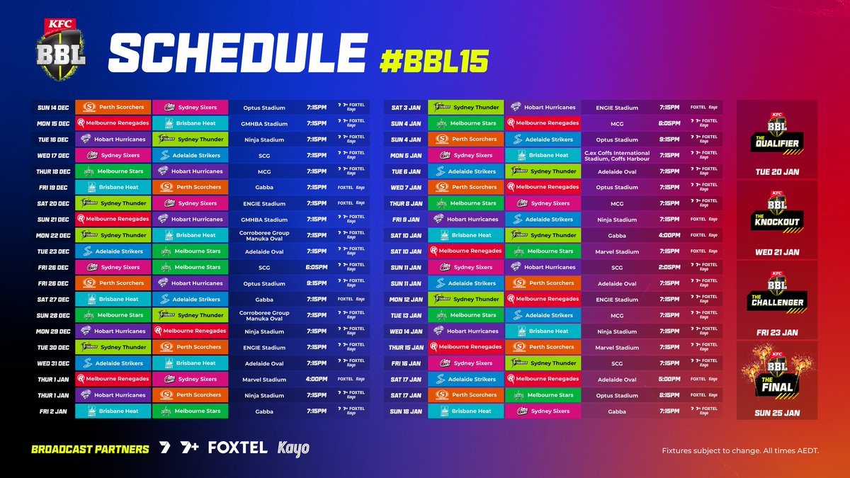 ECALworld's tweet image. 🏏🔥 Big Bash Fixtures are LIVE!  Never miss a moment of the BBL|15  action! Sync your teams @BBL  matches directly to your calendar with ECAL.  #BBL15  #BigBash #ECAL 

bigbash.ecal.com