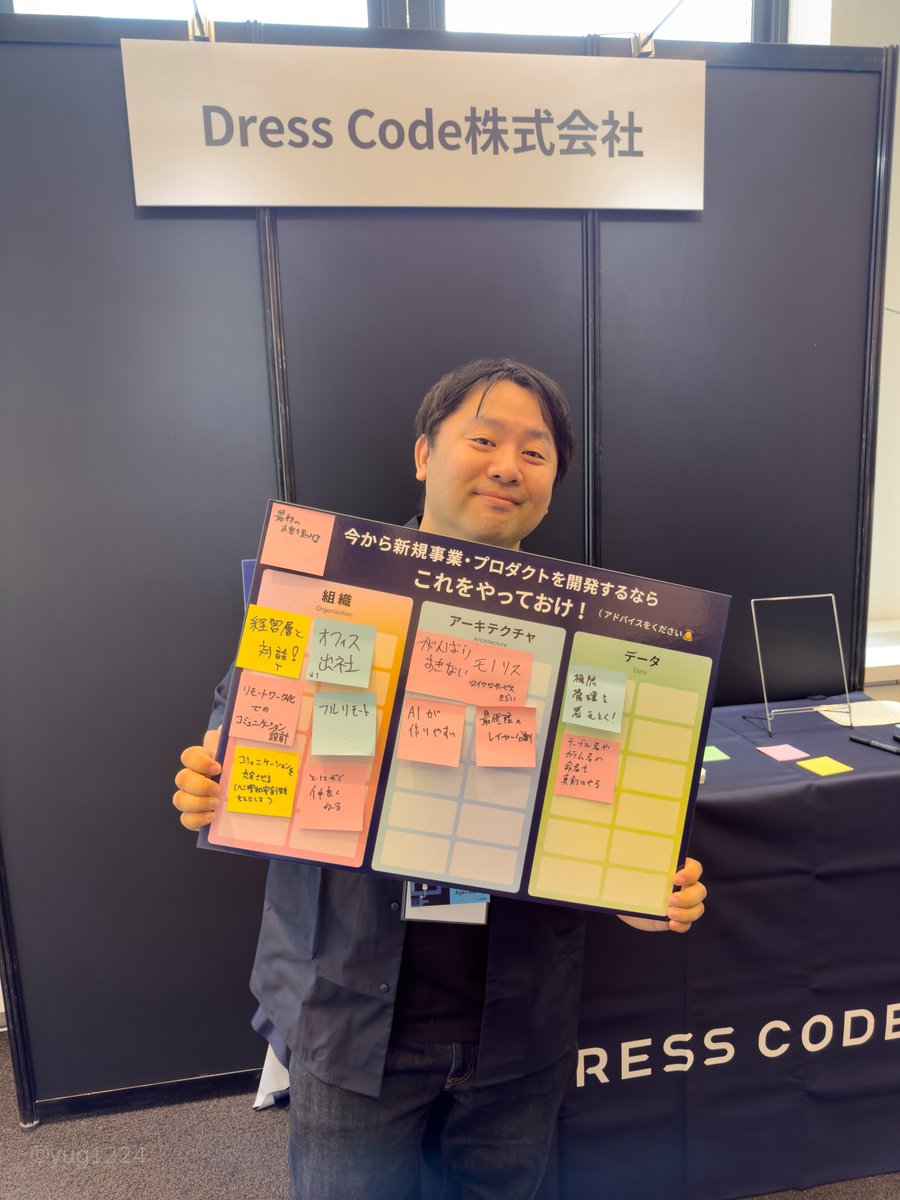 yug1224's tweet image. ブースにいるよ！みんなきてね！
#DressCode #開発生産性con_findy