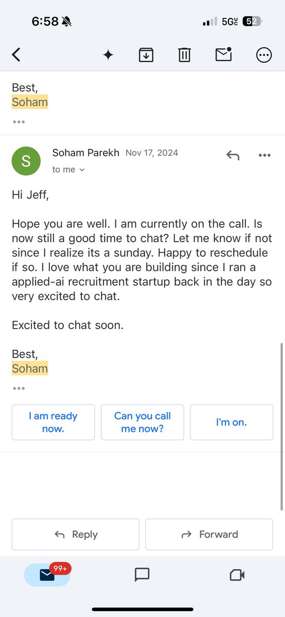Soham was running an ai recruitment firm this whole time 😩