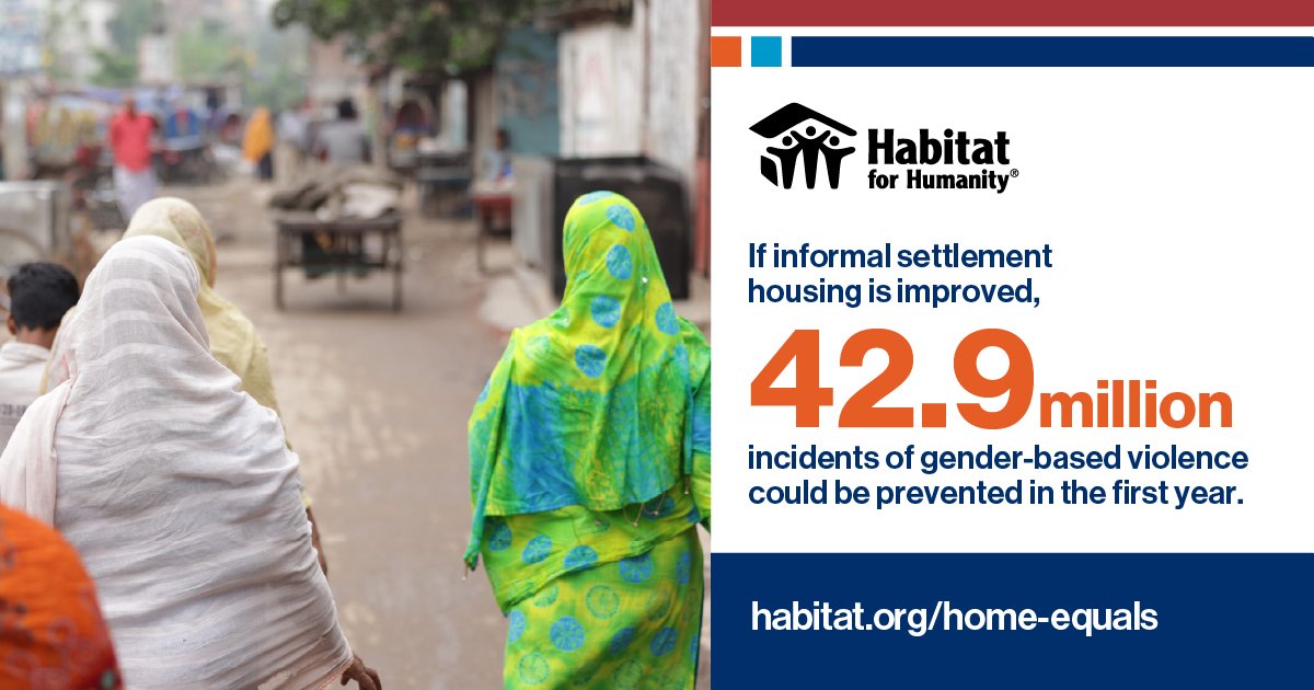 Globally, women are overrepresented among the 1.1 billion residents of informal settlements, often facing greater vulnerabilities that limit access to education, economic opportunities and property ownership. 
More in our #HomeEquals research report. habitat.org/womens-health