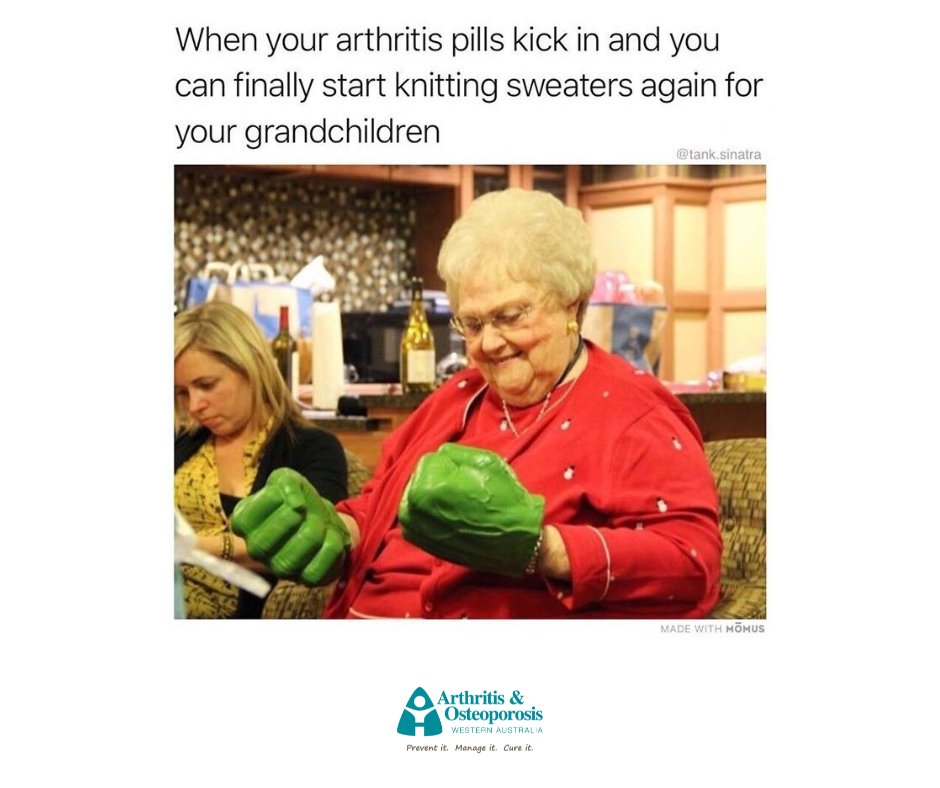 ArthritisWA's tweet image. Ready to get your strength (and your hobbies) back?
Our free info pack has tips, exercises, and support to help manage #arthritis — no gamma radiation required.

Request yours now!
👉 ow.ly/8Fhc50WjtXh

#FreeInfoPack #ArthritisHelp