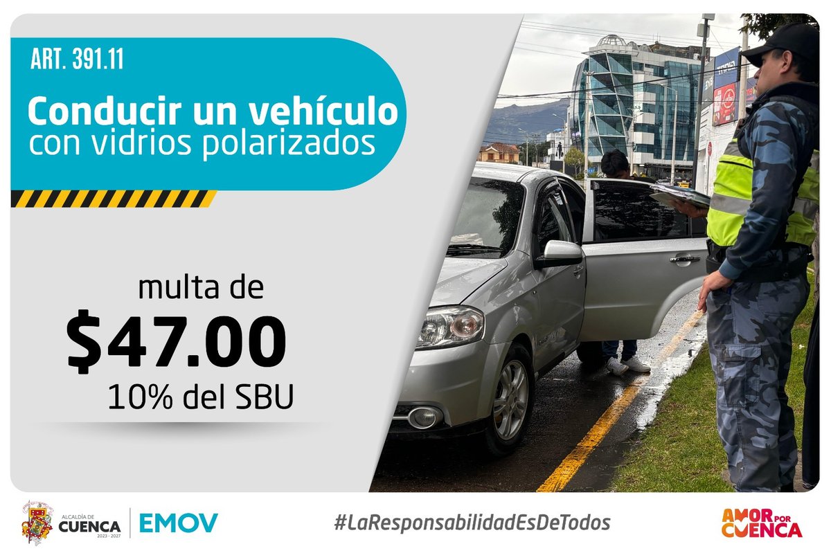 (P) 🚫 Vidrios polarizados sin permiso = multa de $47.

Respeta la normativa, evita problemas.