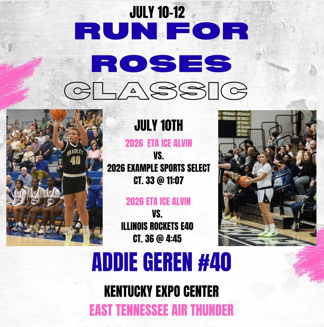 Addie Geren (@addie_geren30) on Twitter photo Here’s our schedule for the Run for the Roses Classic next week in Louisville! Looking forward to a great tournament and a great month of basketball!!
<a href="/EastTNAir/">East TN Air (Campos)</a> <a href="/BC_Bearettes/">Bradley Bearettes</a> Here’s our schedule for the Run for the Roses Classic next week in Louisville! Looking forward to a great tournament and a great month of basketball!!
<a href="/EastTNAir/">East TN Air (Campos)</a> <a href="/BC_Bearettes/">Bradley Bearettes</a>