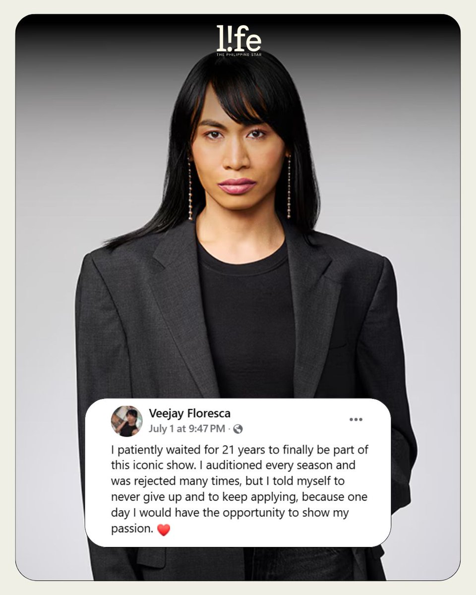 philstarlife's tweet photo. 21 YEARS IN THE MAKING

Filipino trans designer Veejay Floresca reflects on her two-decade journey of chasing her 'Project Runway' dream.

“I patiently waited for 21 years to finally be part of this iconic show,” she wrote on a Facebook post. (📸: Veejay Floresca/Facebook)

READ: https://t.co/wT6YKF2RMx