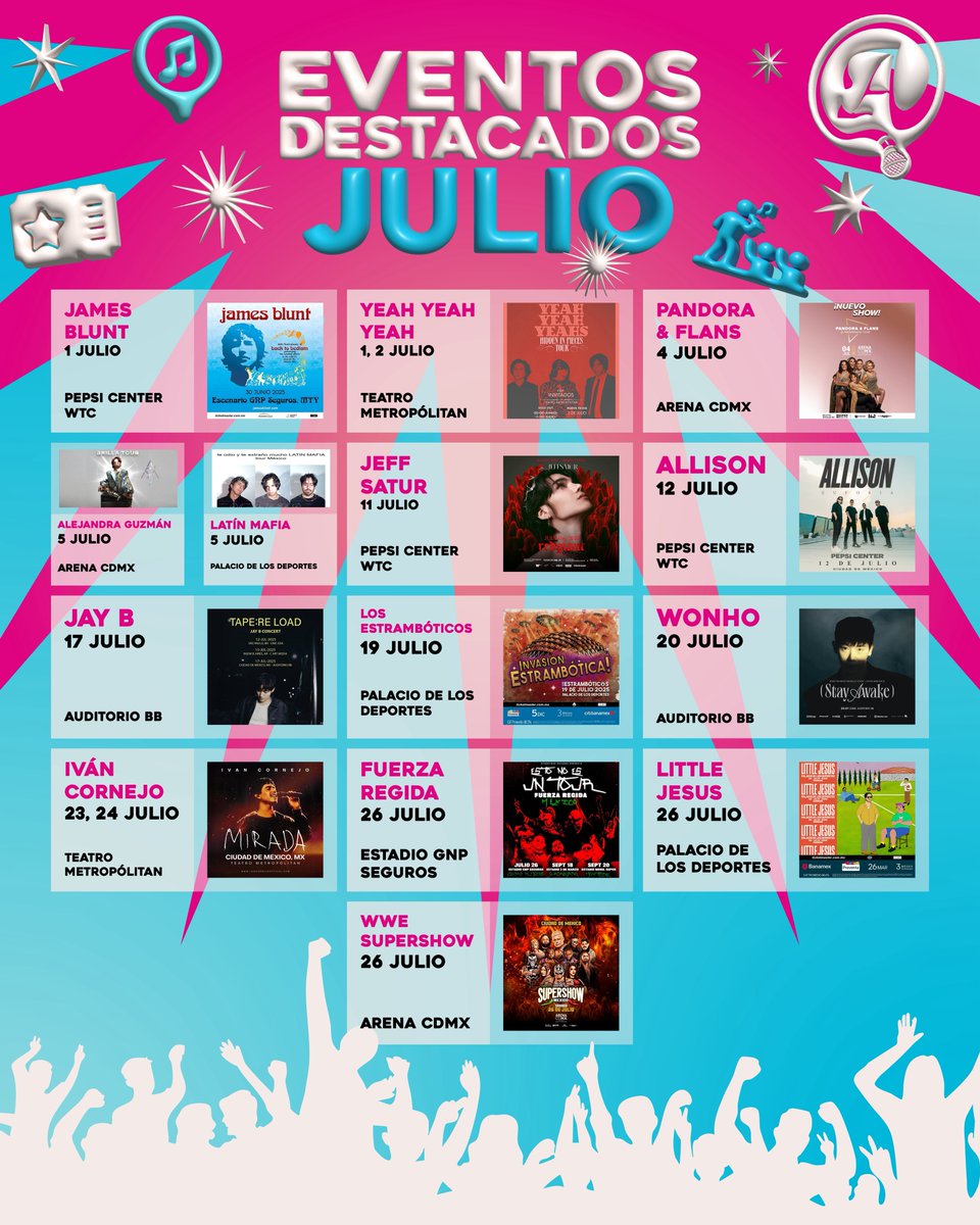 ailoviutl's tweet image. 🚨 CALENDARIO DE EVENTOS JULIO 🚨

¡Les traigo un calendario con los eventos más destacados que no se pueden perder este mes! 🎶🤘🏽✨

Prepárense para un mes de Julio lleno de música y emociones. Aquí encontrarás las fechas y lugares clave para disfrutar de lo mejor del…