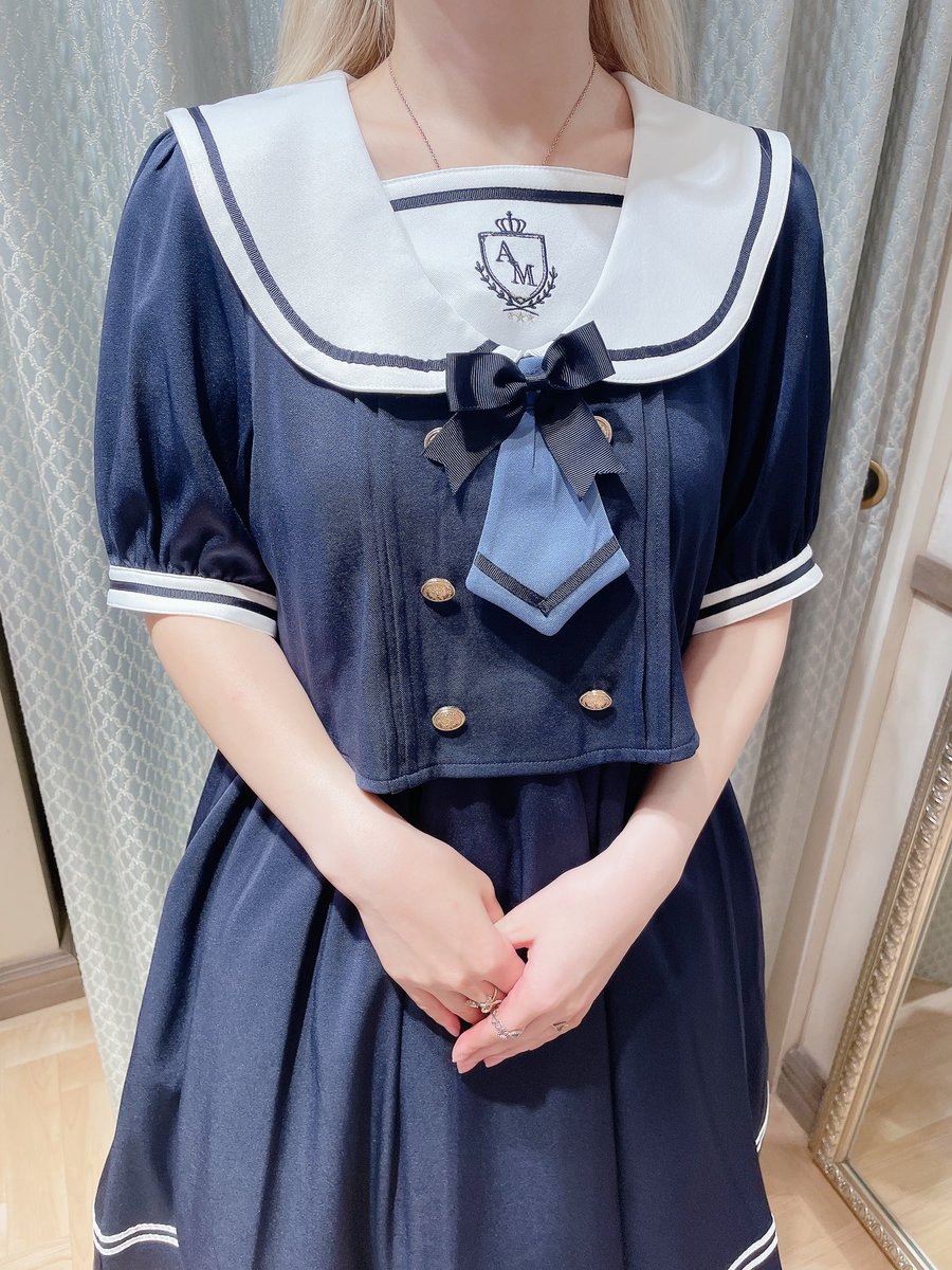 New School Emblemセットアップ風セーラーワンピース(ミドル丈) グレー