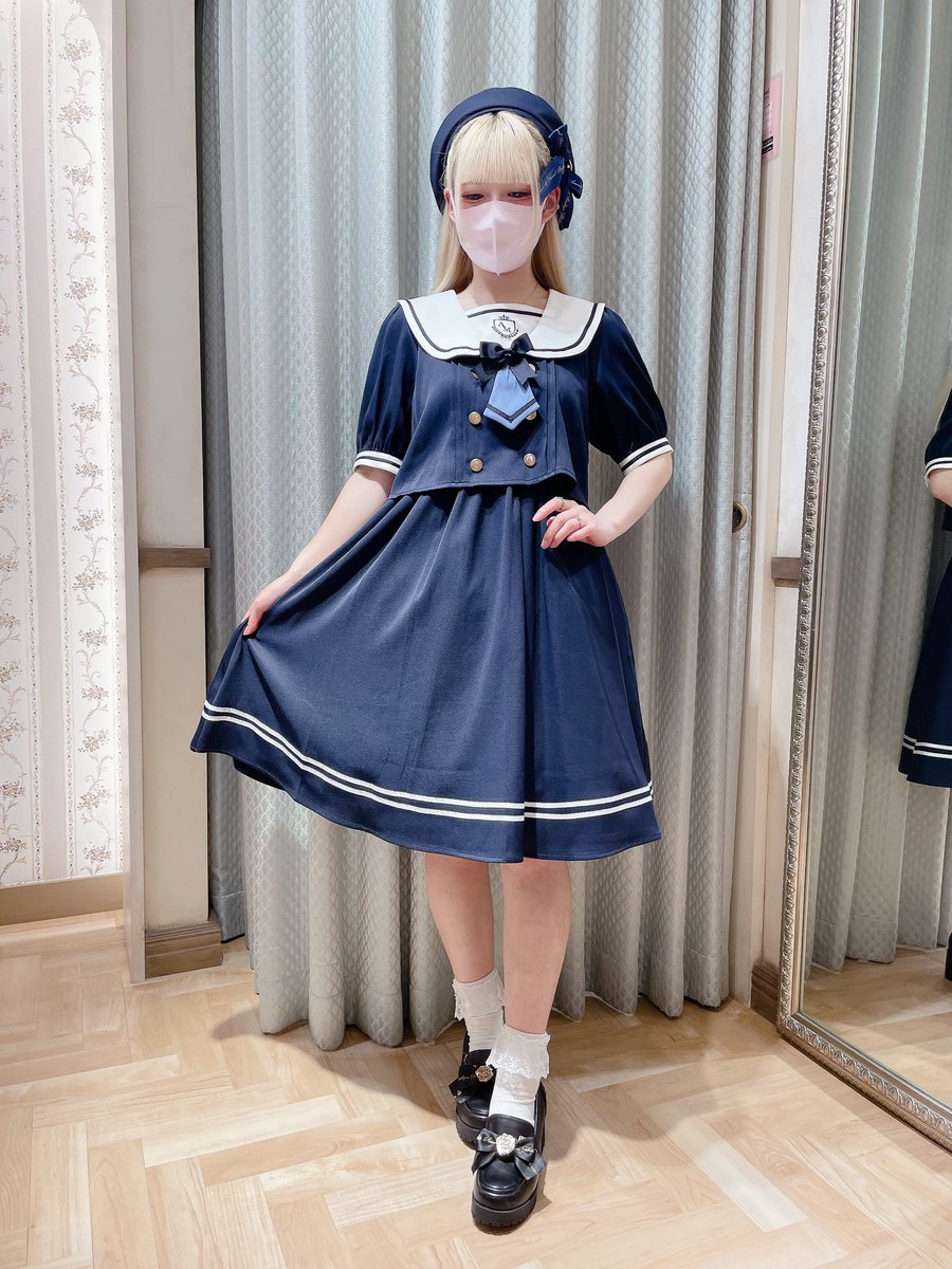 New School Emblemセットアップ風セーラーワンピース(ミドル丈) グレー