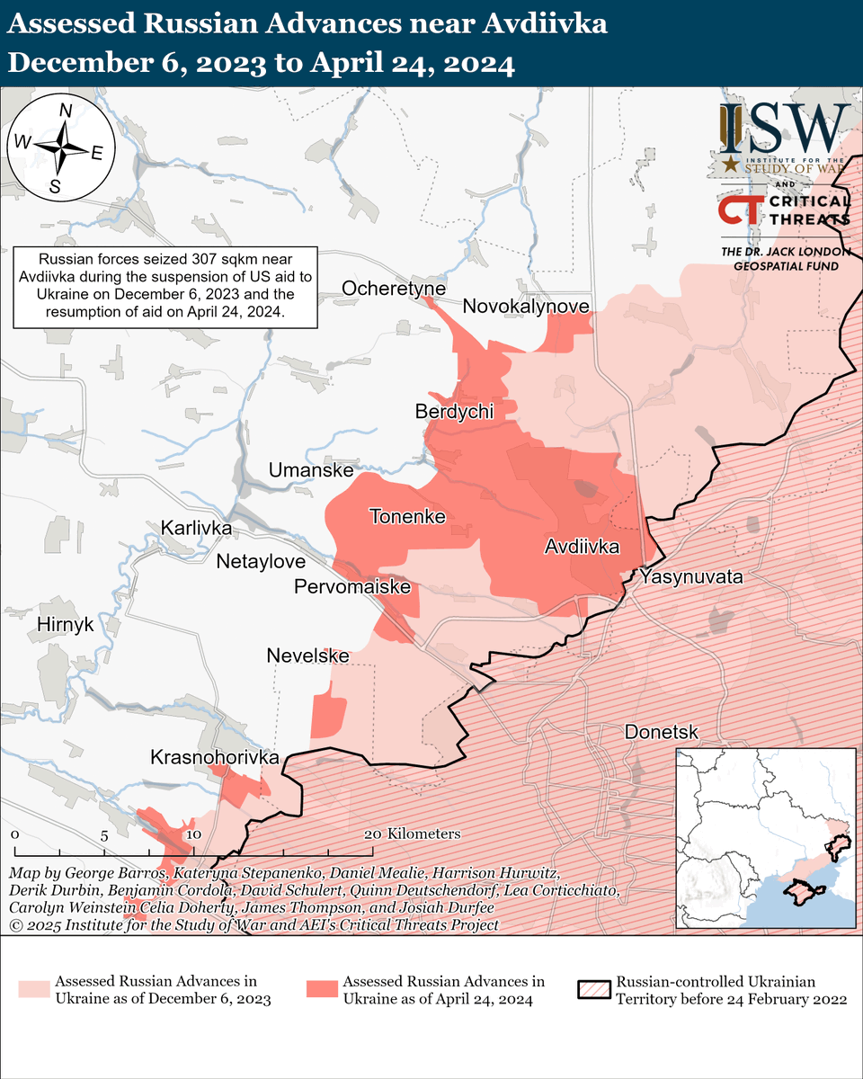The suspension of US aid to Ukraine will likely accelerate Russian gains on the battlefield, as previous US aid suspensions have in the past. ⬇️

Delays in US military aid in Fall 2023 and Winter-Spring 2024 set conditions for Russian forces to make more accelerated battlefield