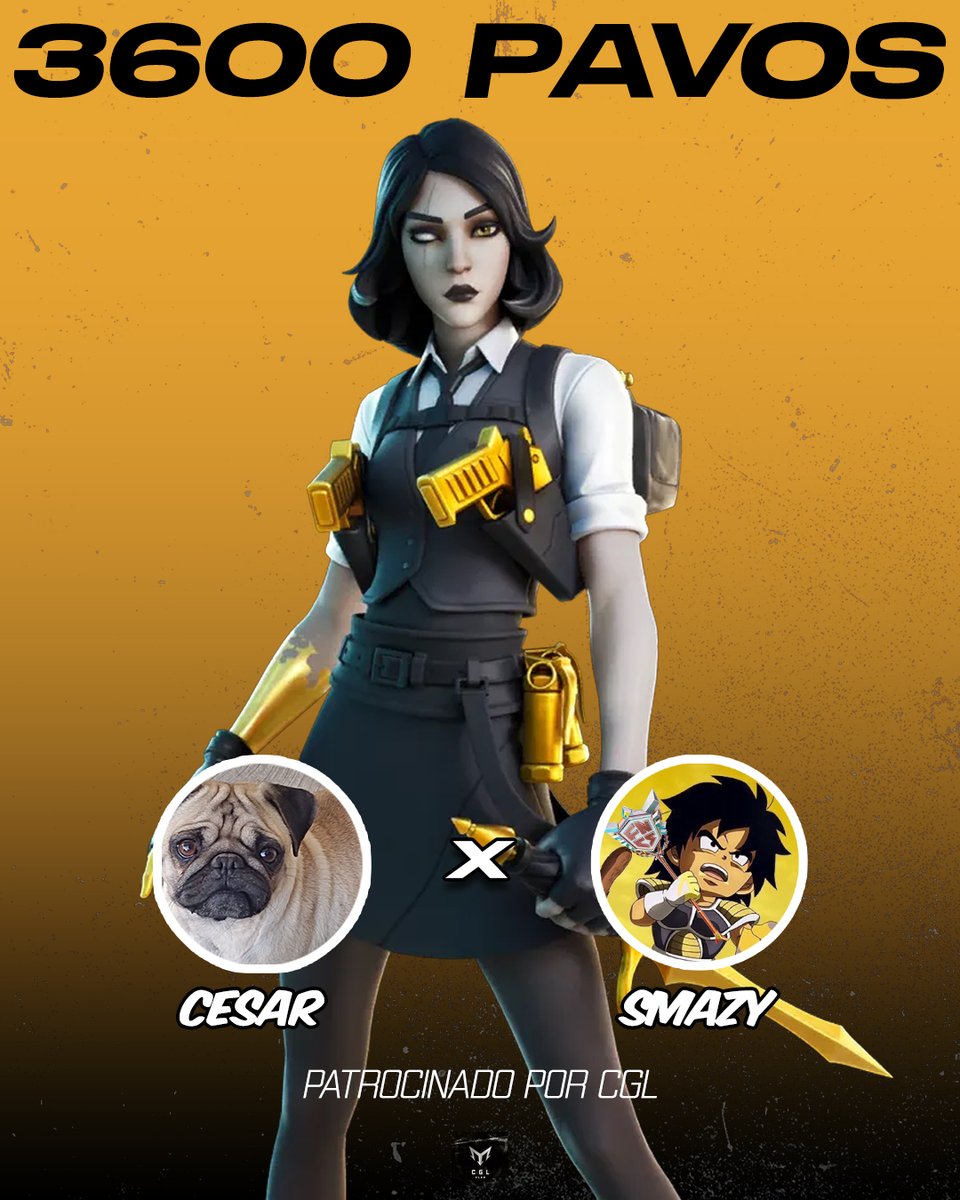 🏆Torneo por 3600 PaVos 
🎲MODO: BATTLE ROYALE, NAC
📅Viernes 11 de Julio, 6:00PM USA 
 Requisitos:
✅ Seguir en YT a <a href="/Smazy1x/">TB Smazy</a>  
✅ Seguir en TikTok a <a href="/CesarMXFN/">CGL Cesar</a> 
✅Seguir en Tiktok a <a href="/cglclanoficial/">CGL OFICIAL</a> 
✅RT + Etiquetar a 2 amigos (no famosos)
📩Enviar requisitos a Discord